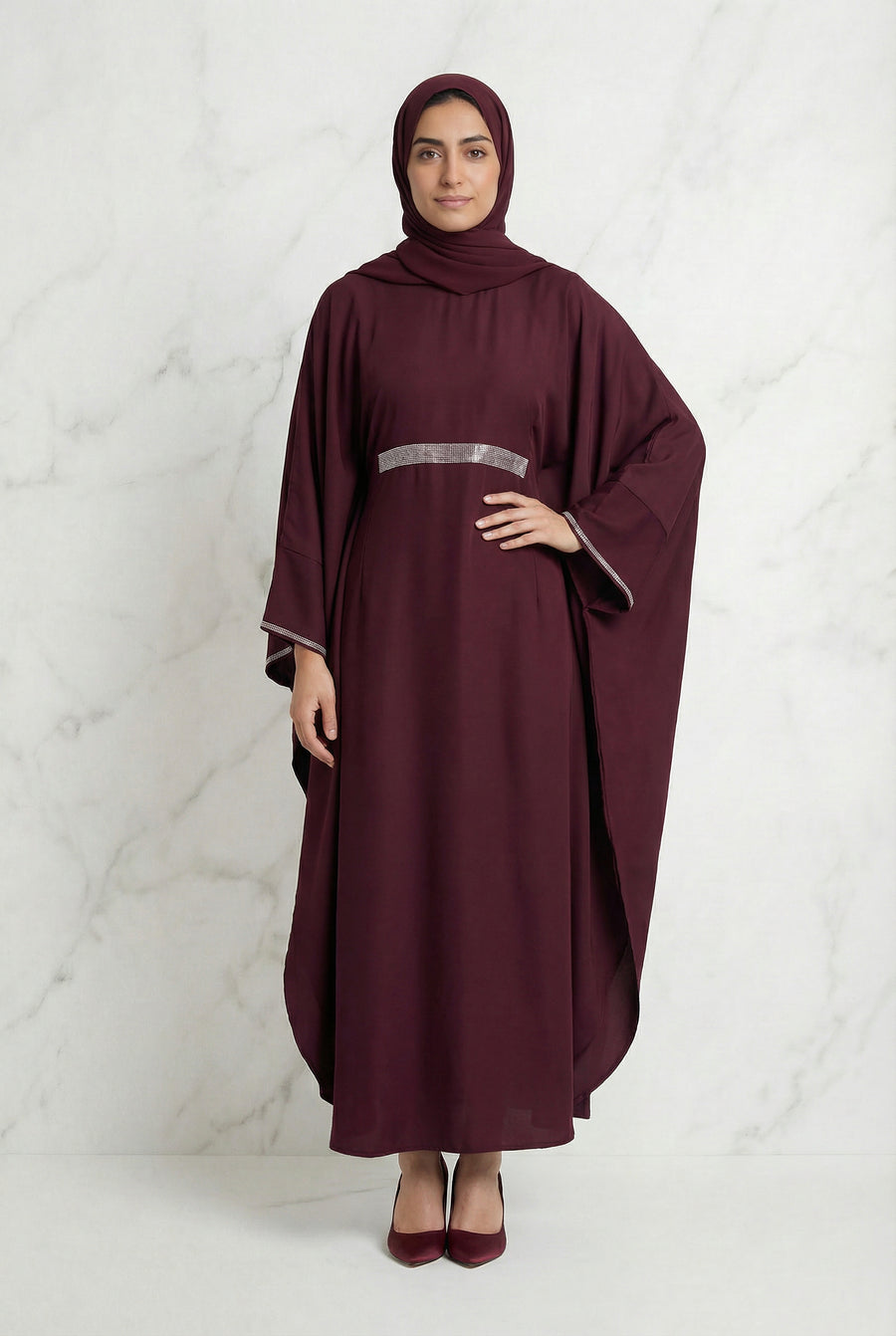 Bisma Batwing Abaya Maroon 646 Col 9