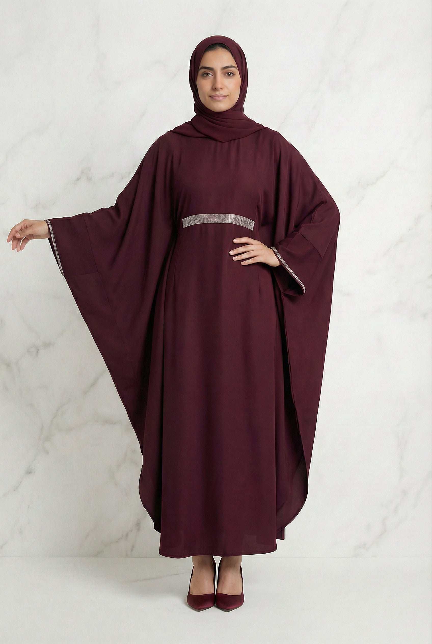 Bisma Batwing Abaya Maroon 646 Col 9