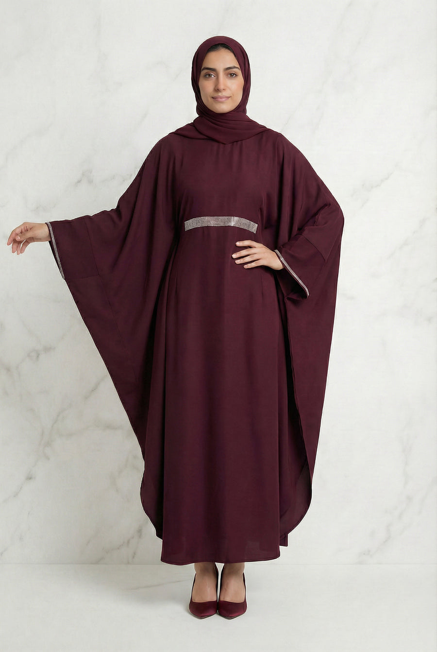 Bisma Batwing Abaya Maroon 646 Col 9
