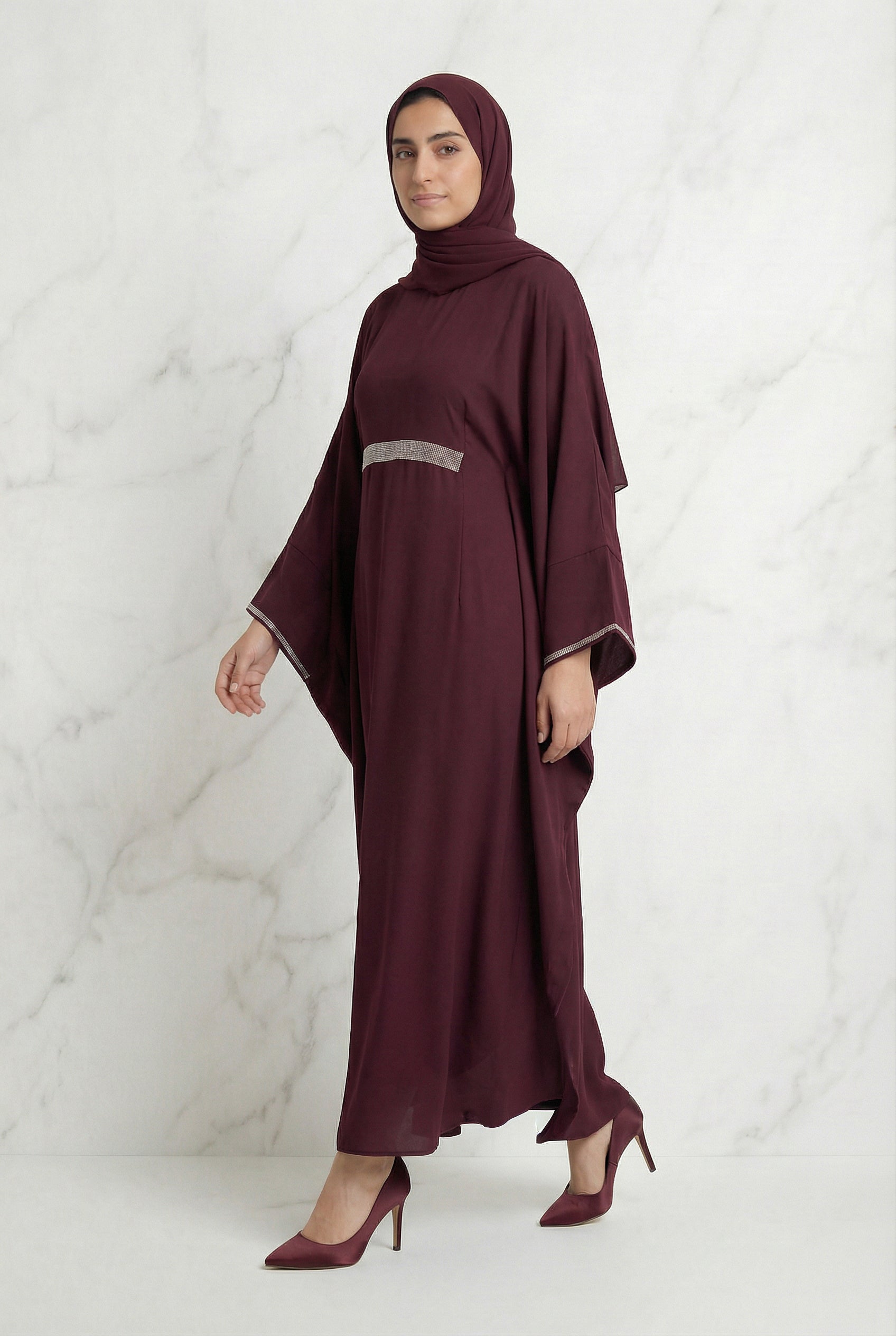 Bisma Batwing Abaya Maroon 646 Col 9