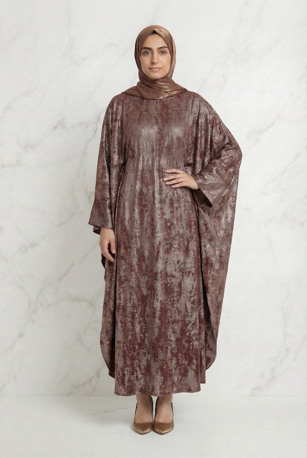 Shimmer Beaded Belted Batwing 649 Rosewood Brown Col 9054 10A