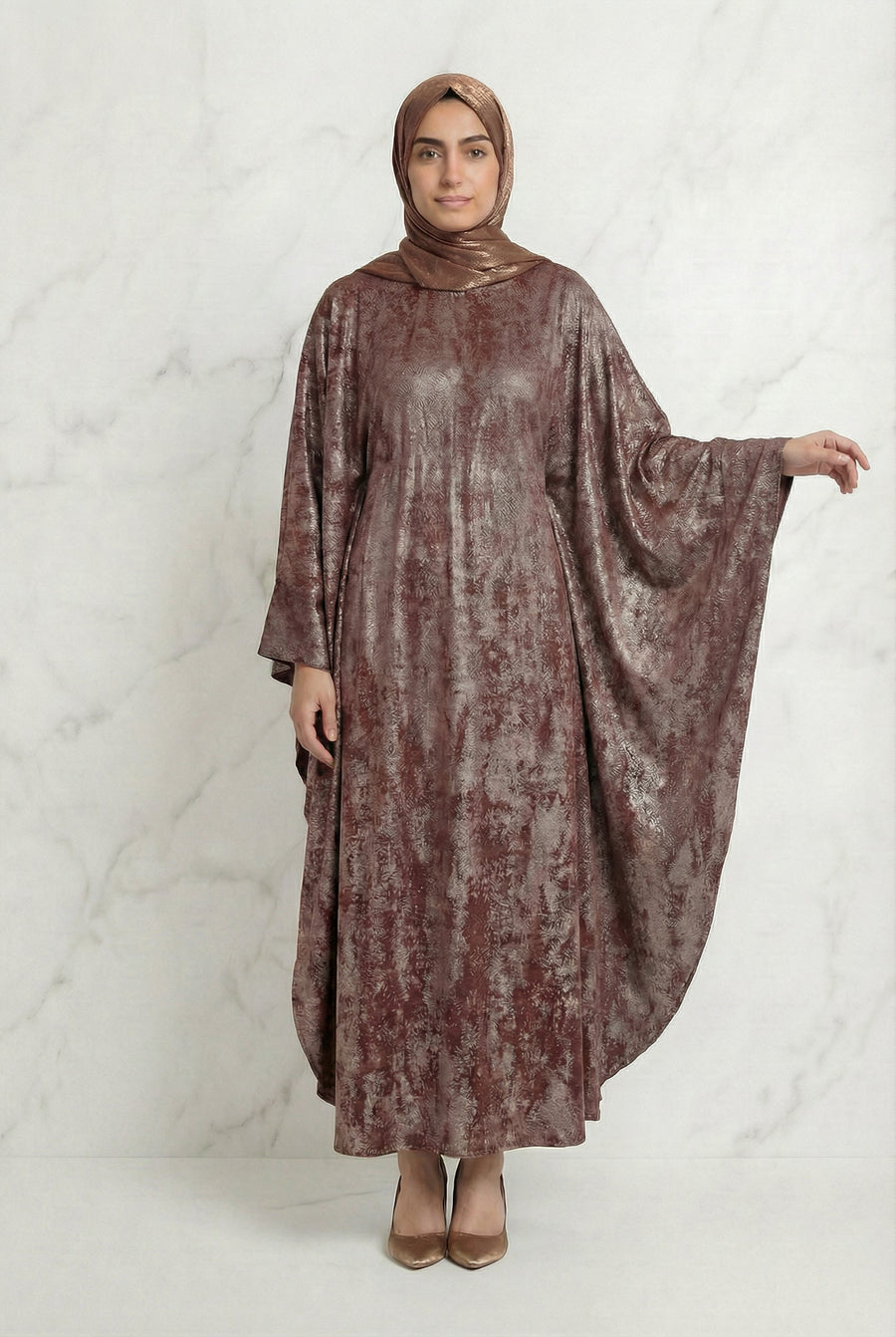 Shimmer Beaded Belted Batwing 649 Rosewood Brown Col 9054 10A