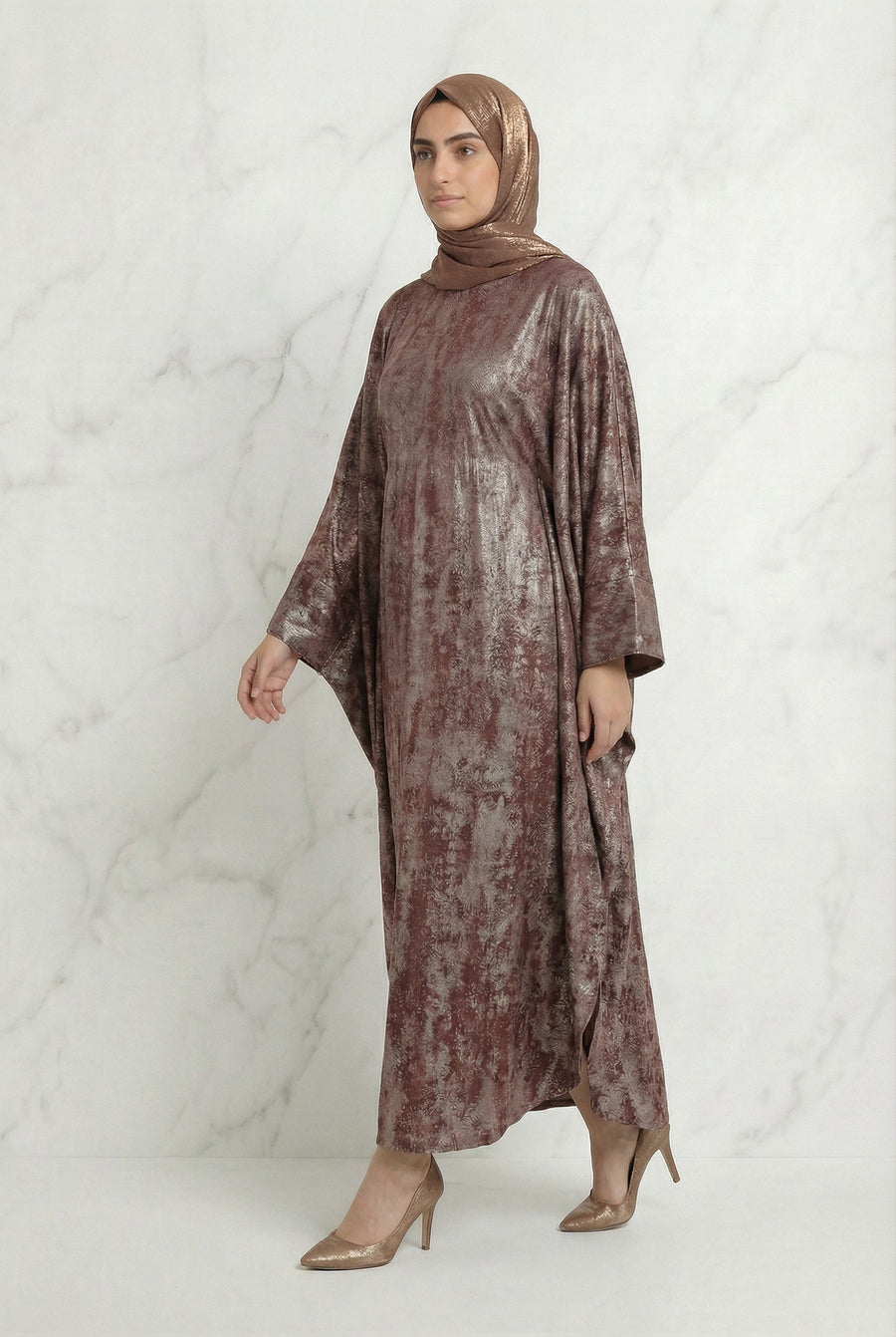 Shimmer Beaded Belted Batwing 649 Rosewood Brown Col 9054 10A