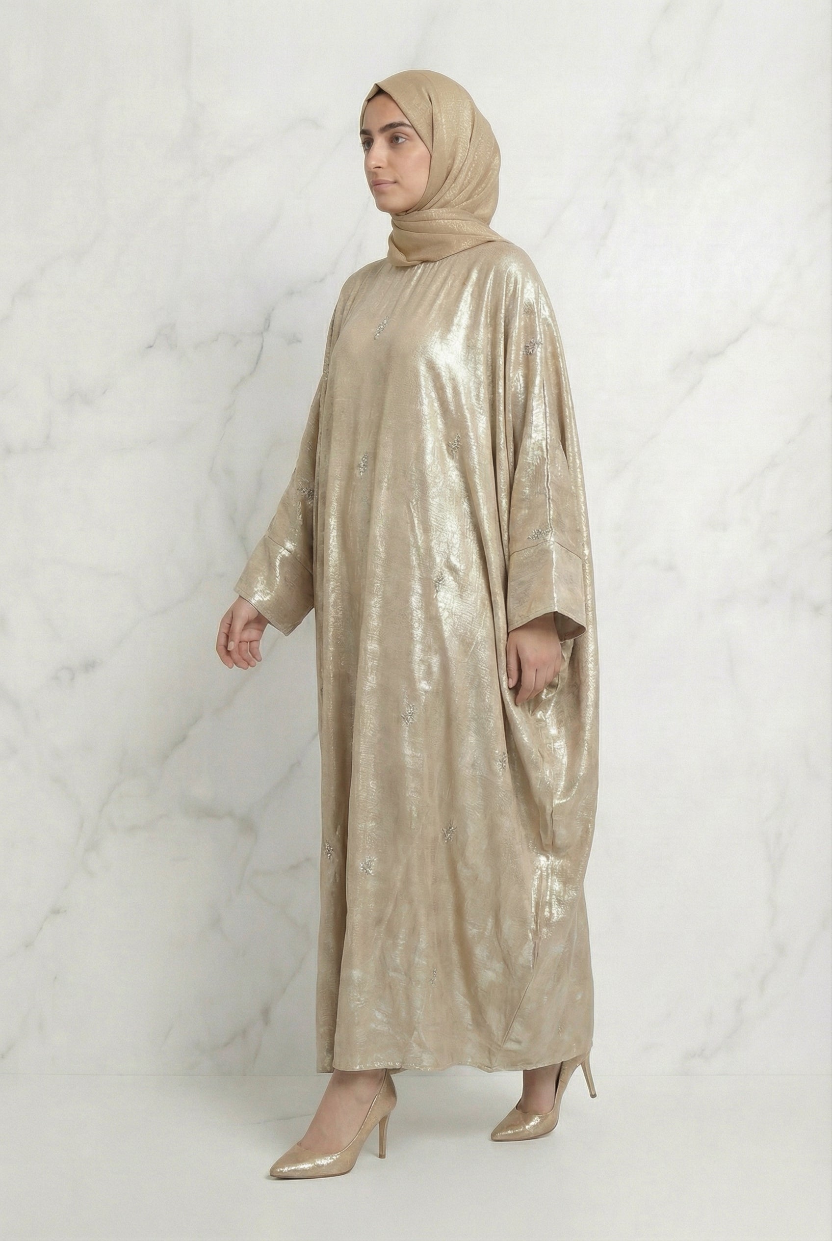 Shimmer Beaded Batwing Abaya 649 Soft Gold 649 Col 9073 13B
