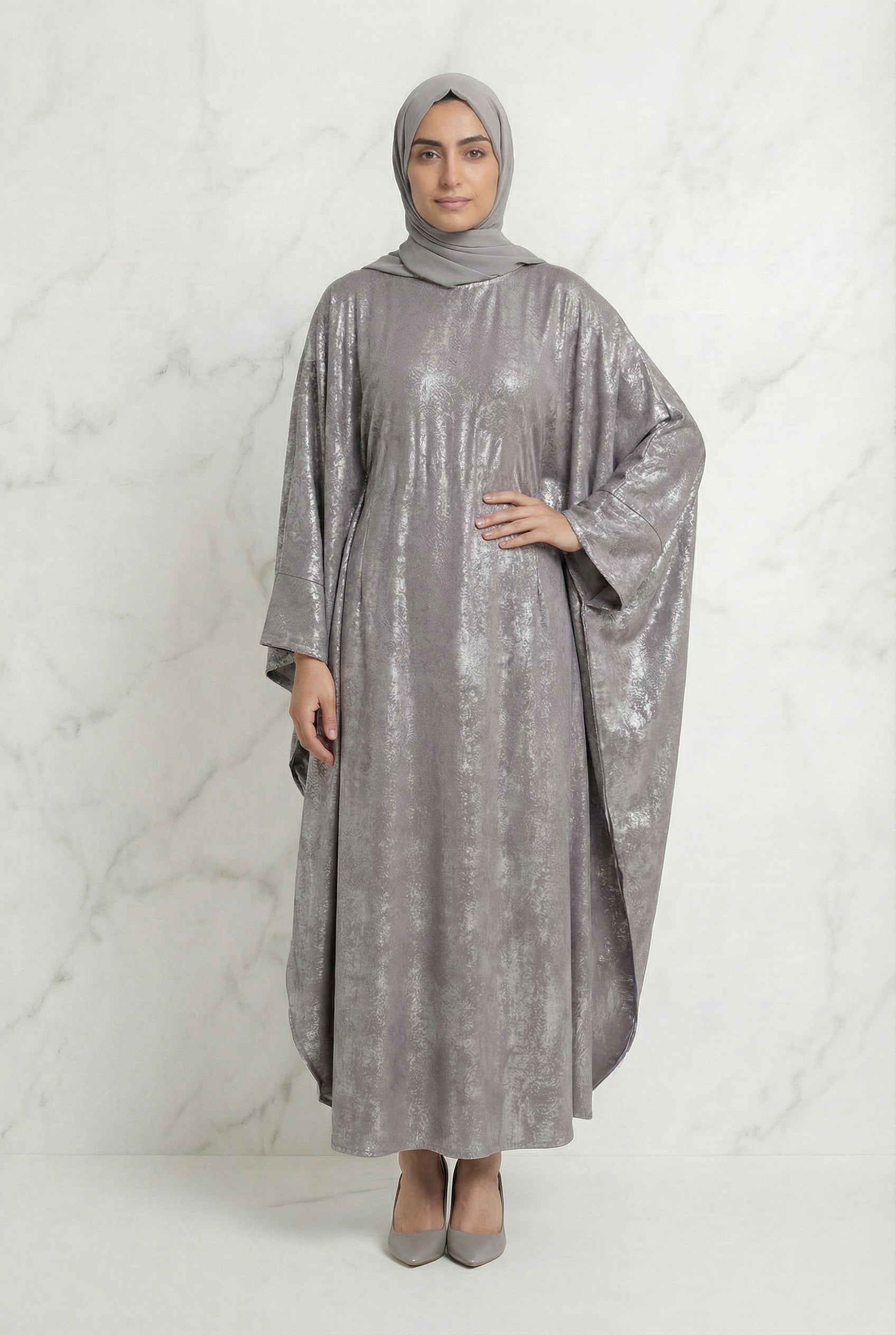 Shimmer Beaded Belted Batwing 649 Silver Col 9073 14A