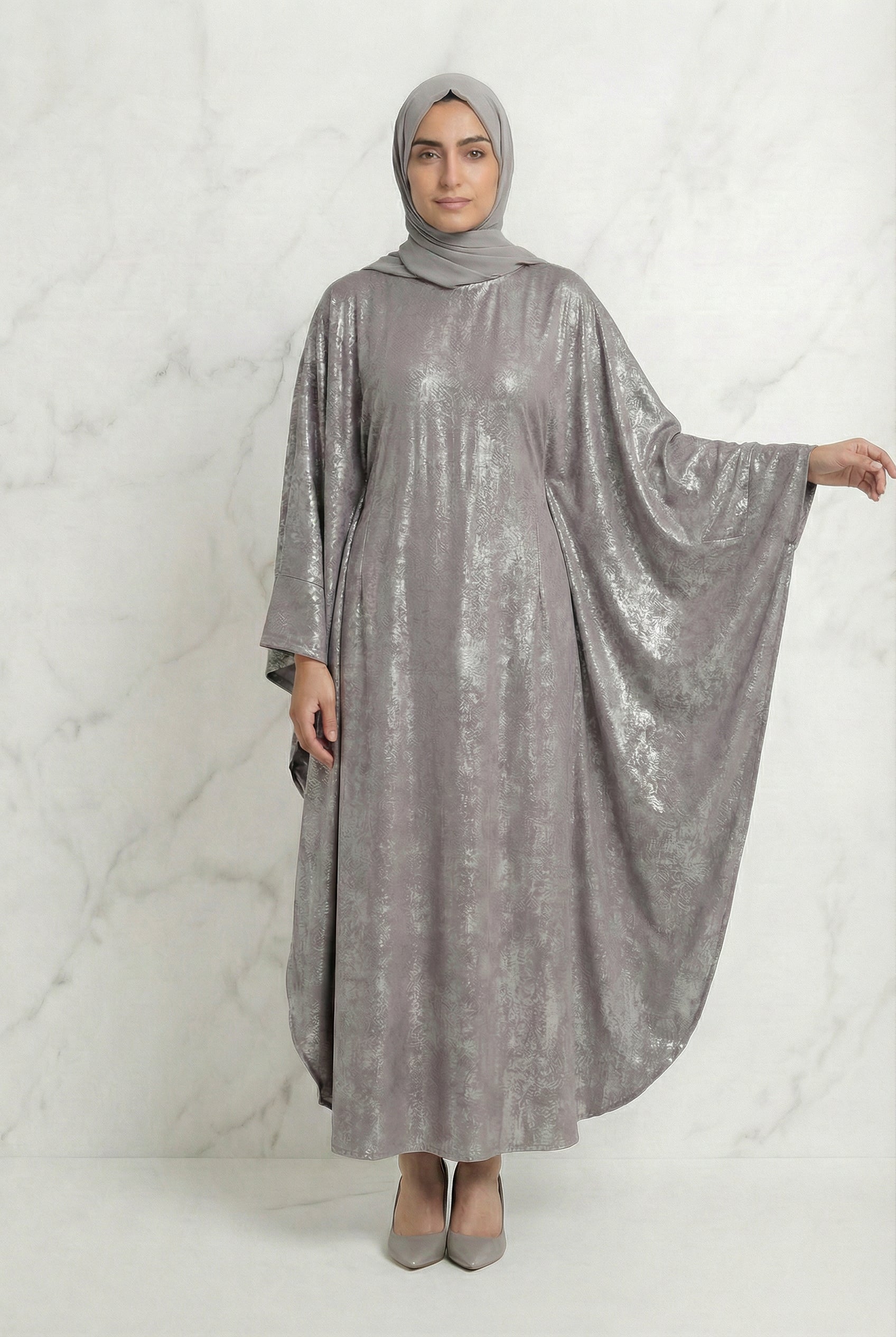 Shimmer Beaded Belted Batwing 649 Silver Col 9073 14A