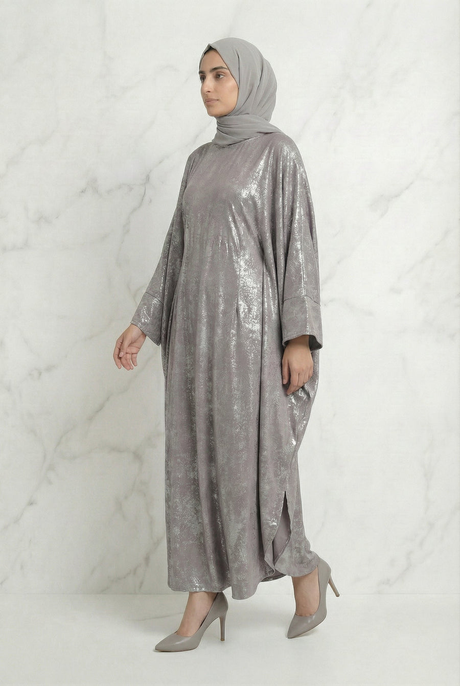 Shimmer Beaded Belted Batwing 649 Silver Col 9073 14A