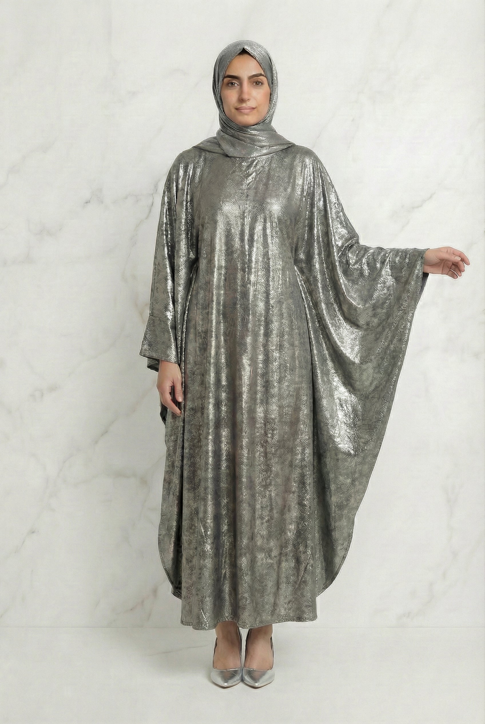 Shimmer Beaded Belted Batwing 649 Metallic Grey Col 9073 15A