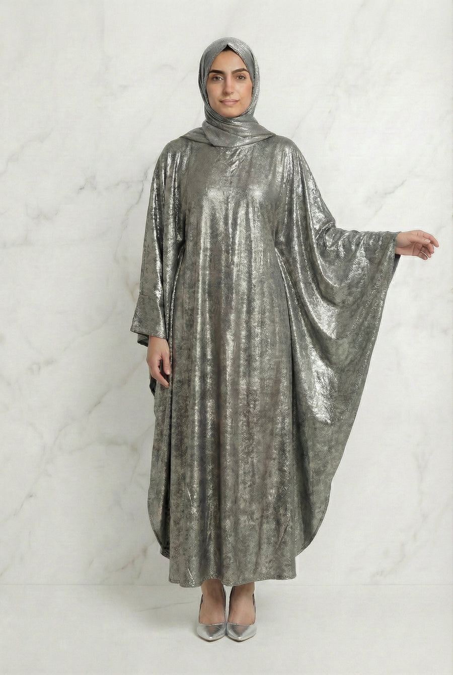 Shimmer Beaded Belted Batwing 649 Metallic Grey Col 9073 15A