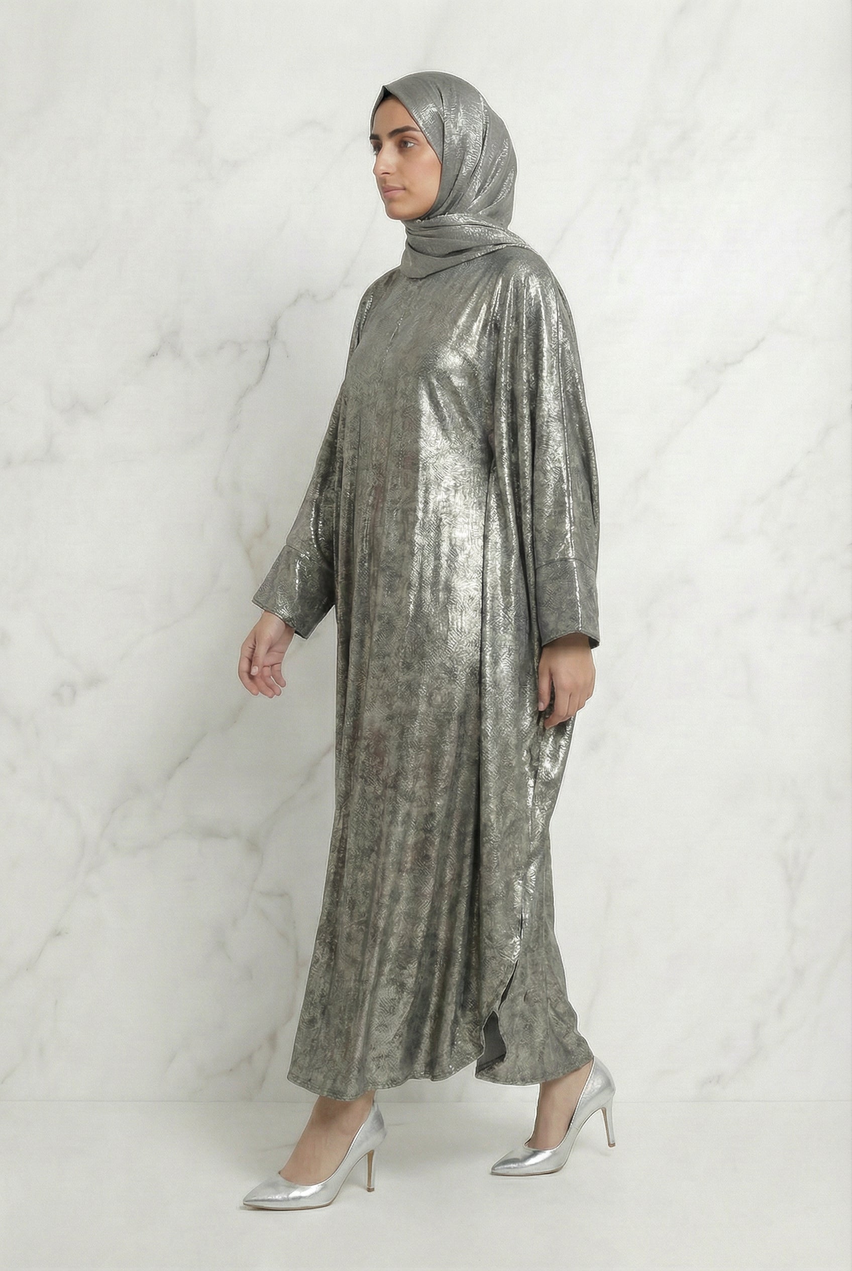 Shimmer Beaded Belted Batwing 649 Metallic Grey Col 9073 15A