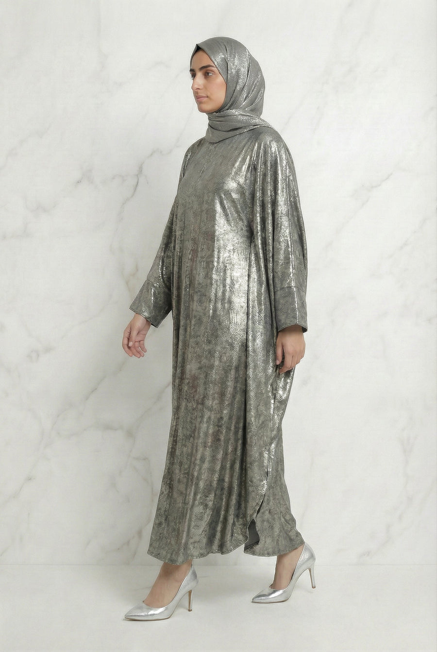 Shimmer Beaded Belted Batwing 649 Metallic Grey Col 9073 15A