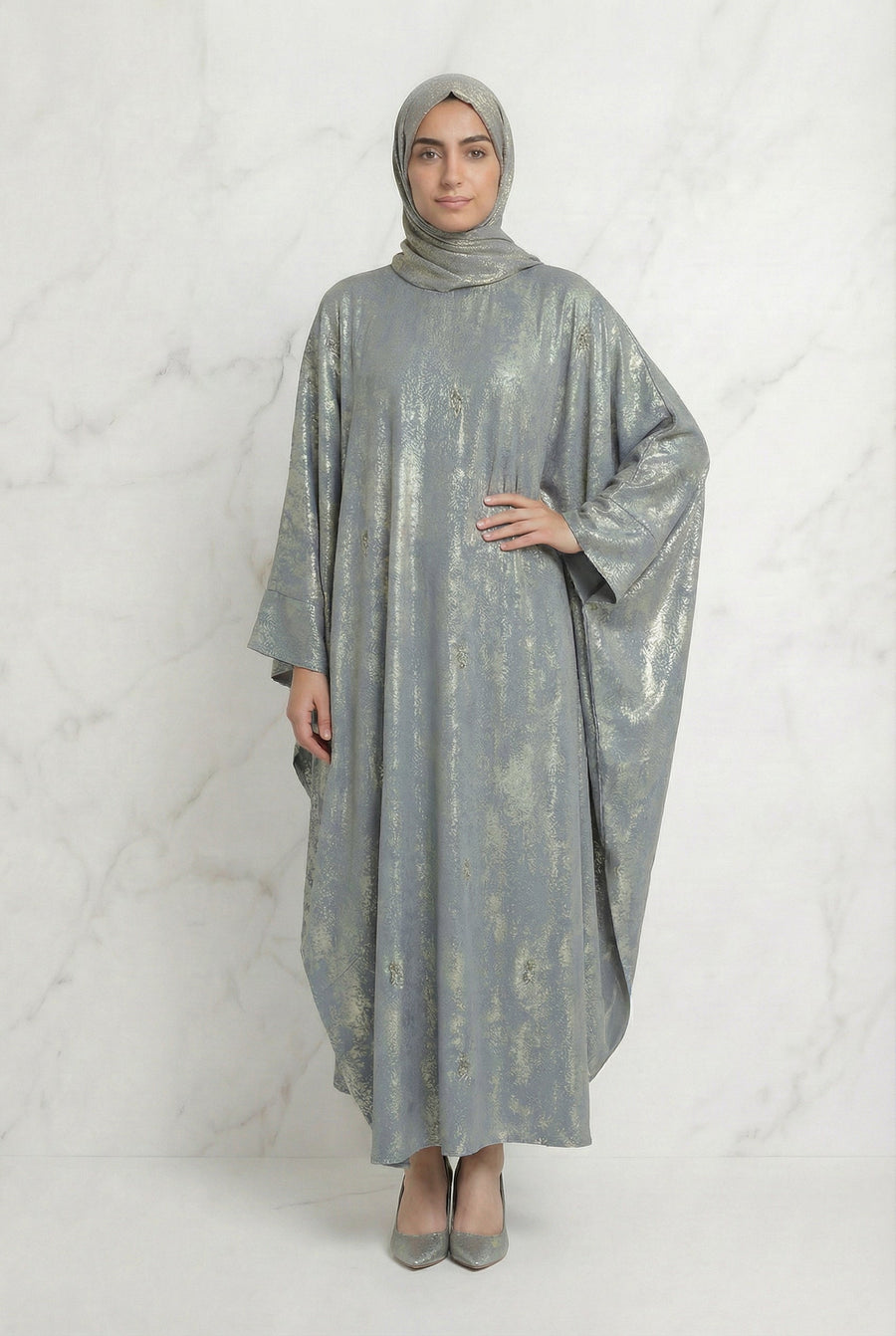 Shimmer Beaded Belted Batwing 649 Mist Blue Col 9147 6B