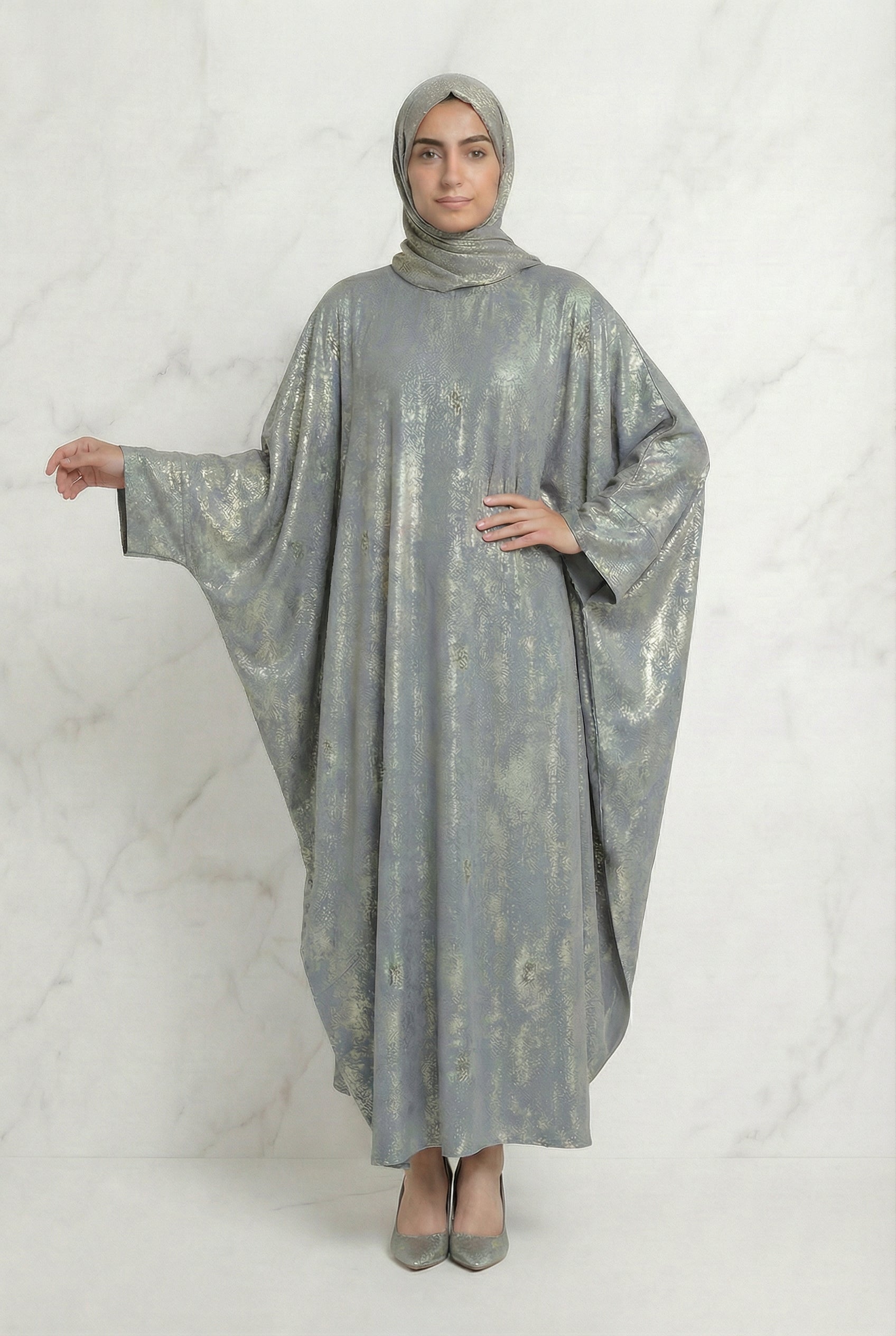 Shimmer Beaded Belted Batwing 649 Mist Blue Col 9147 6B