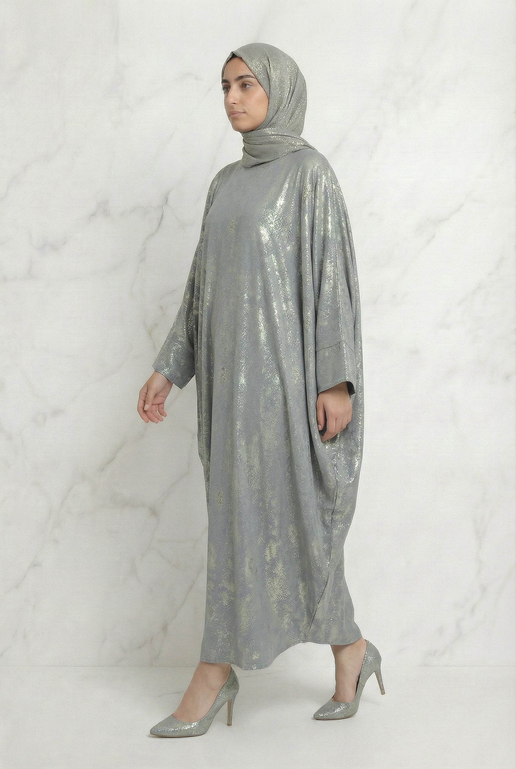 Shimmer Beaded Belted Batwing 649 Mist Blue Col 9147 6B