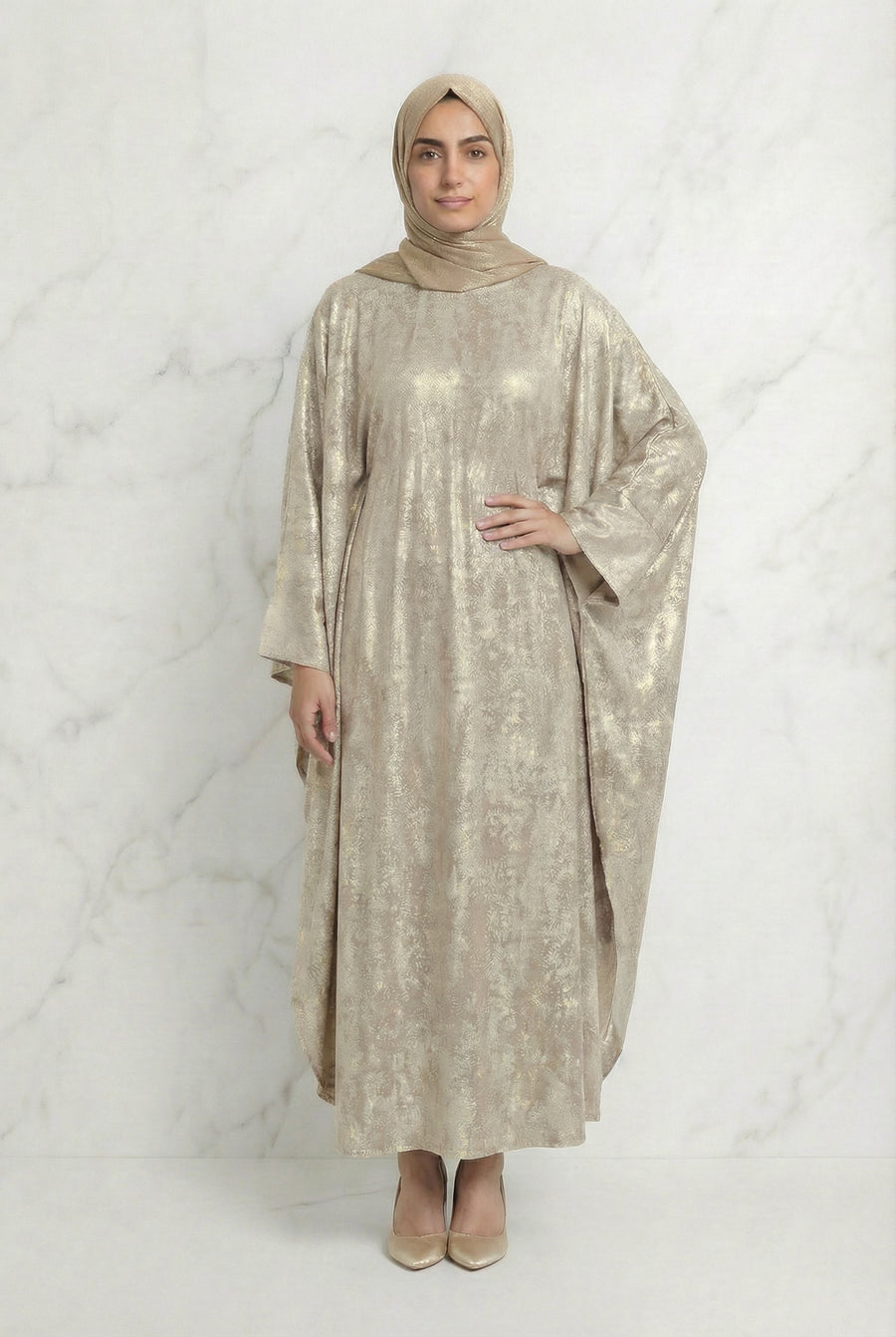 Shimmer Beaded Belted Batwing 649 Champagne Gold Col 9147 8A