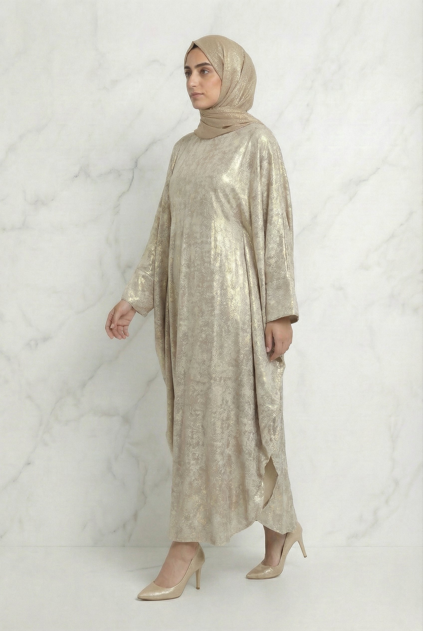 Shimmer Beaded Belted Batwing 649 Champagne Gold Col 9147 8A