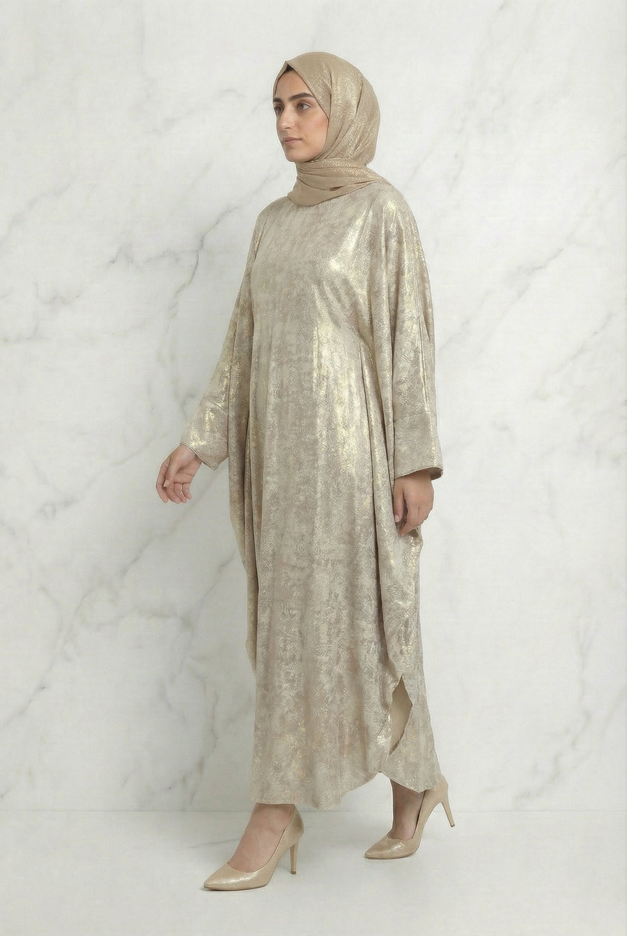 Shimmer Beaded Belted Batwing 649 Champagne Gold Col 9147 8A