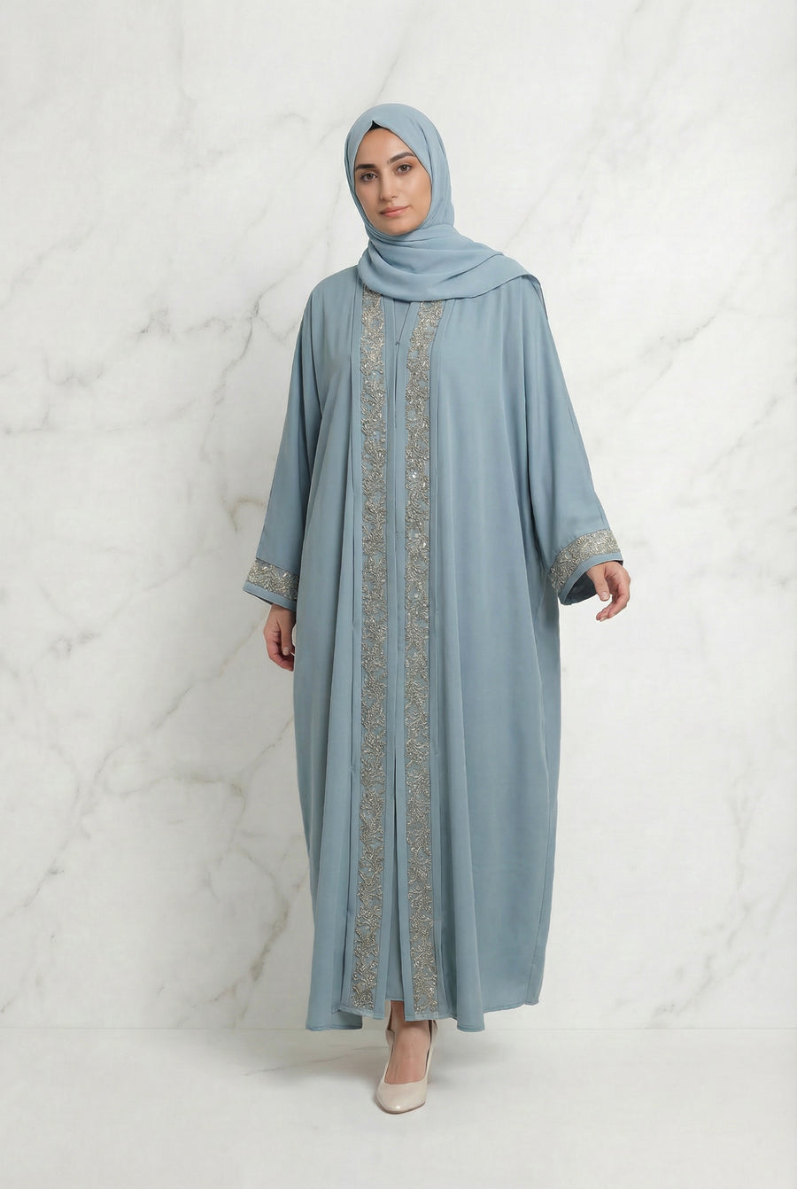 Emira Embroidered Abaya Sky Blue 652 Col 13