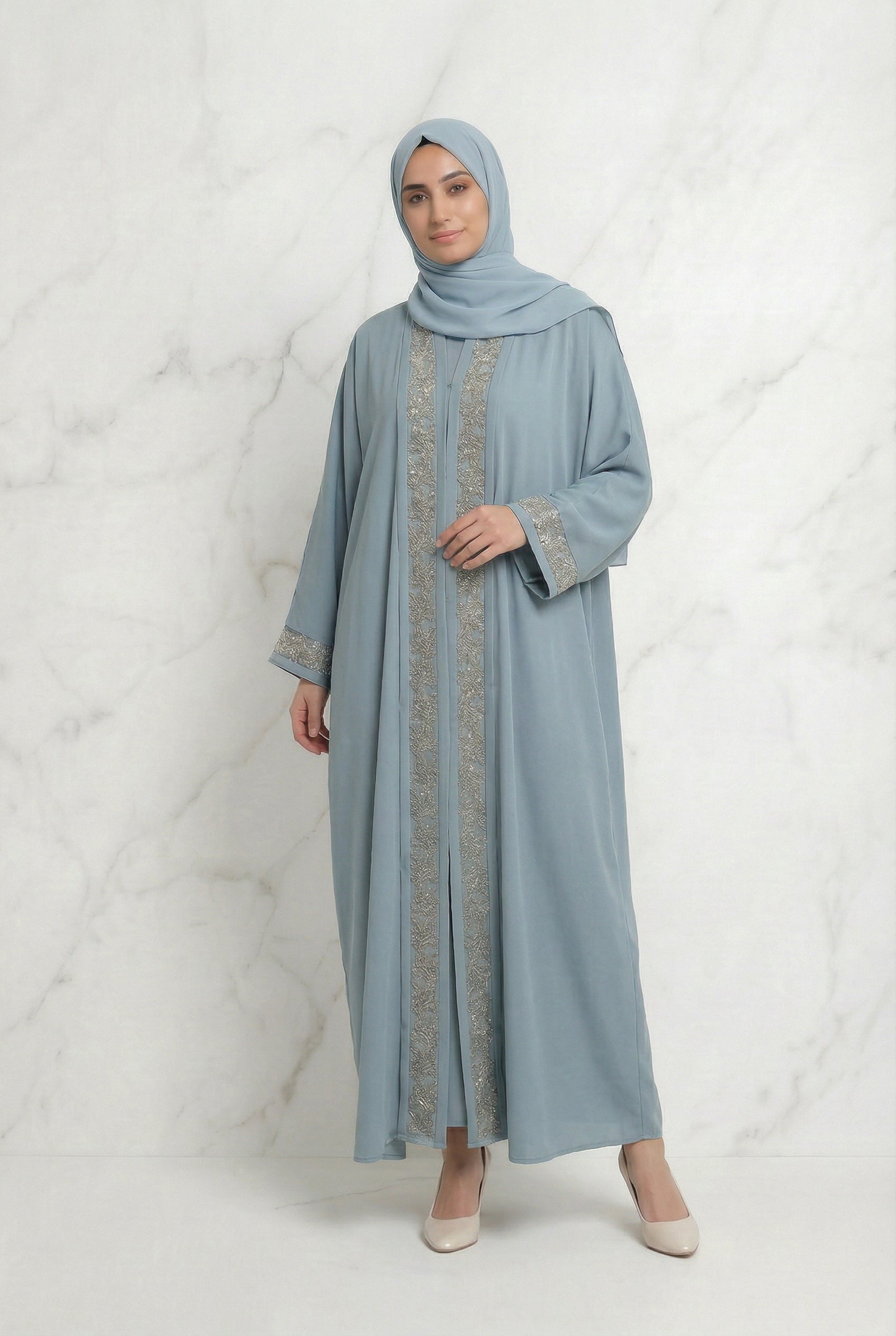 Emira Embroidered Abaya Sky Blue 652 Col 13