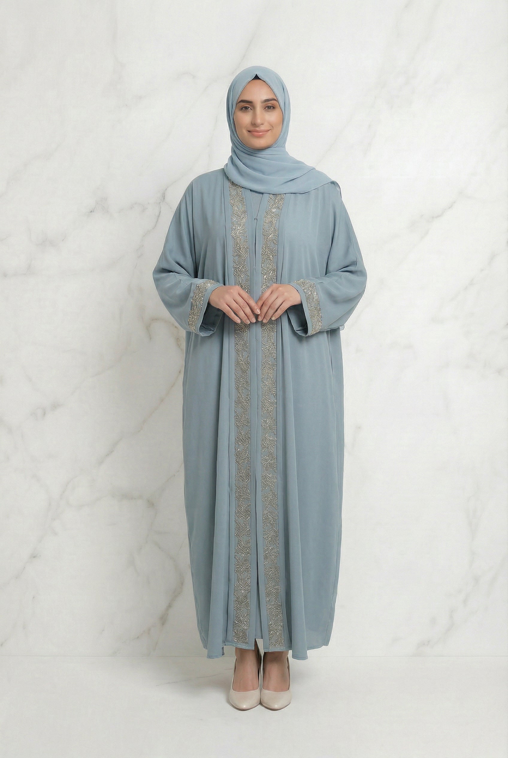 Emira Embroidered Abaya Sky Blue 652 Col 13