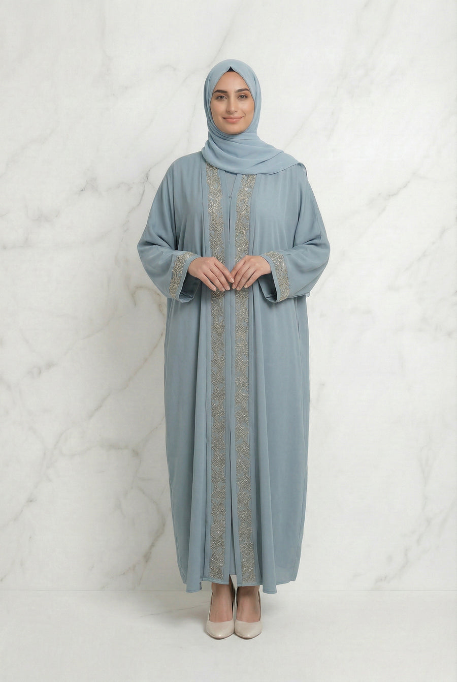 Emira Embroidered Abaya Sky Blue 652 Col 13