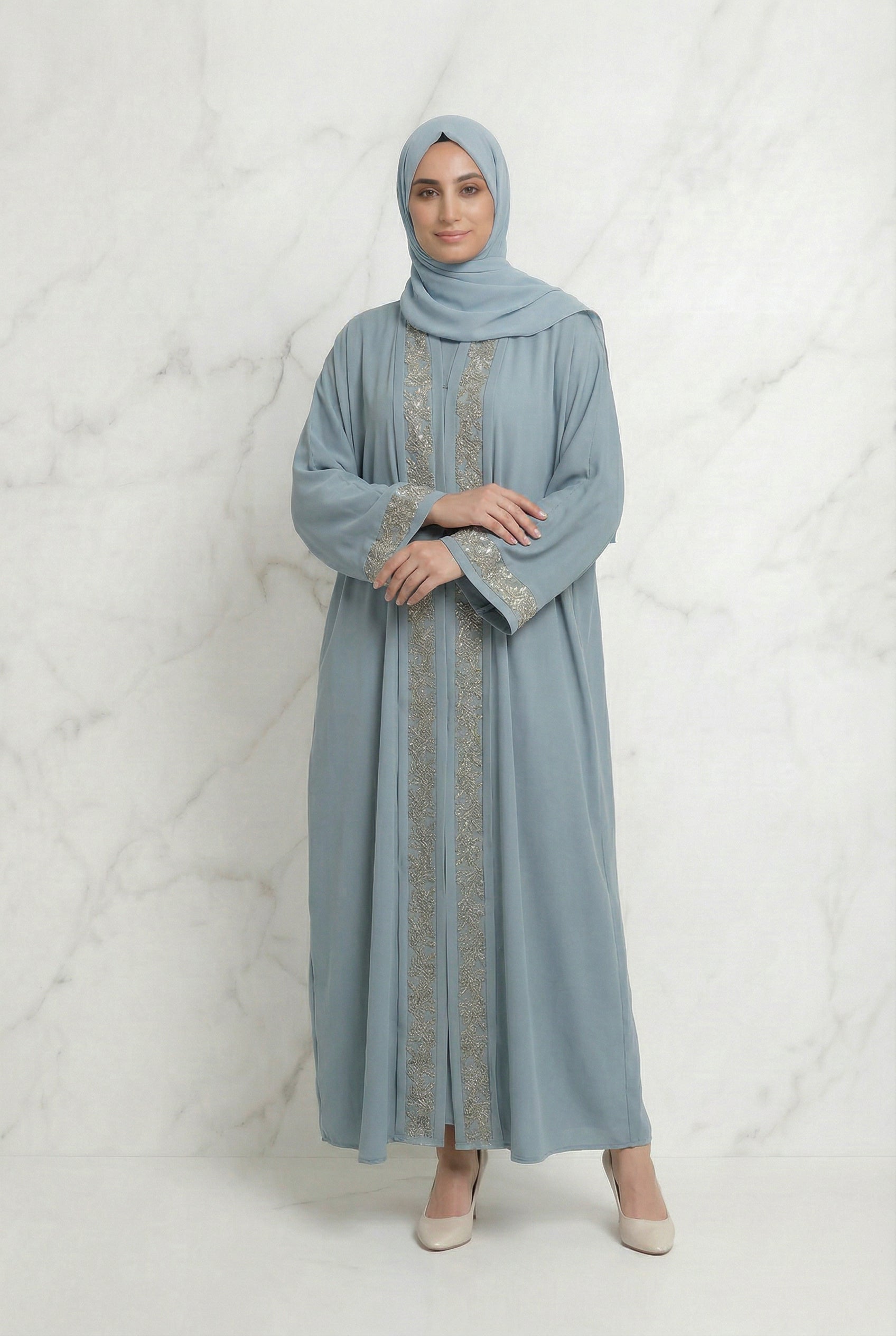 Emira Embroidered Abaya Sky Blue 652 Col 13