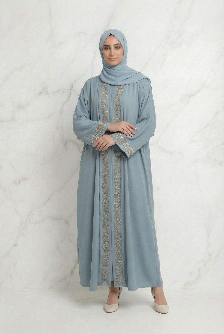 Emira Embroidered Abaya Sky Blue 652 Col 13