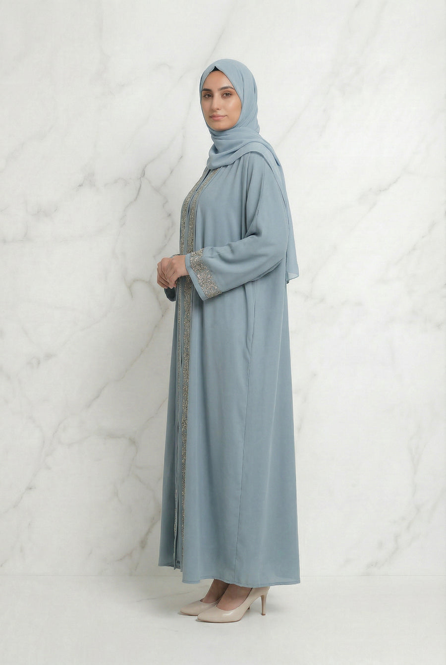 Emira Embroidered Abaya Sky Blue 652 Col 13