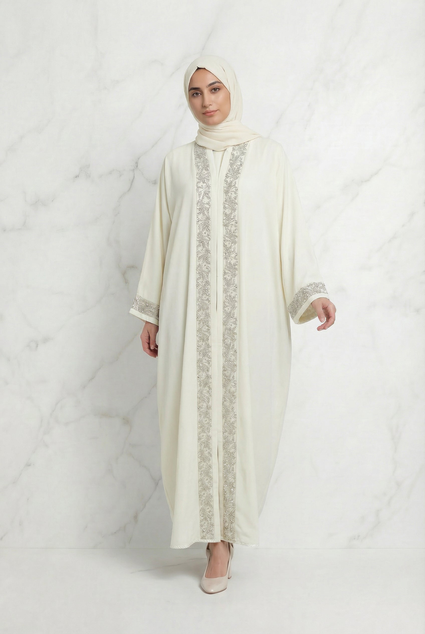 Emira Embroidered Abaya Cream 652 Col 18