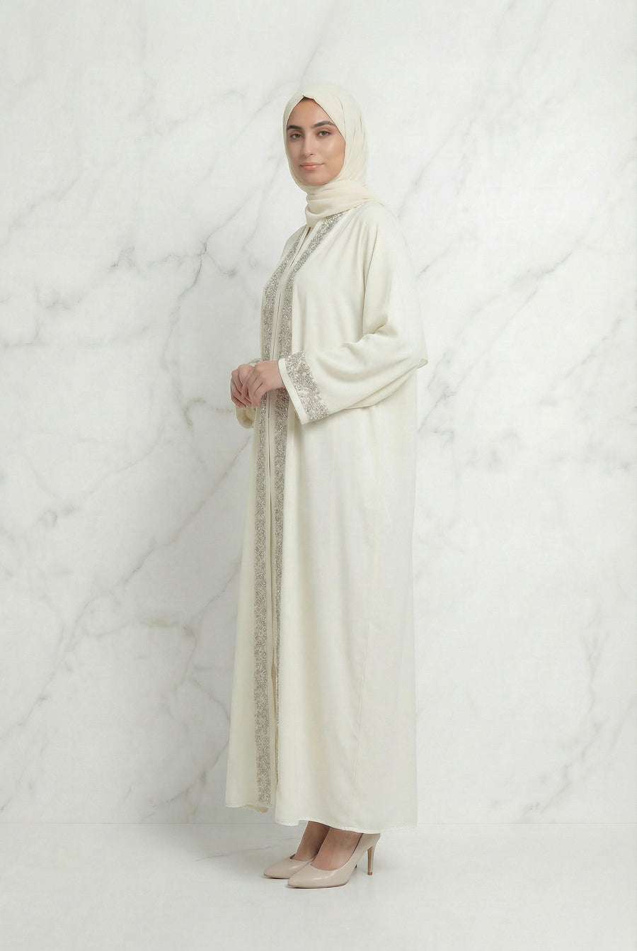 Emira Embroidered Abaya Cream 652 Col 18