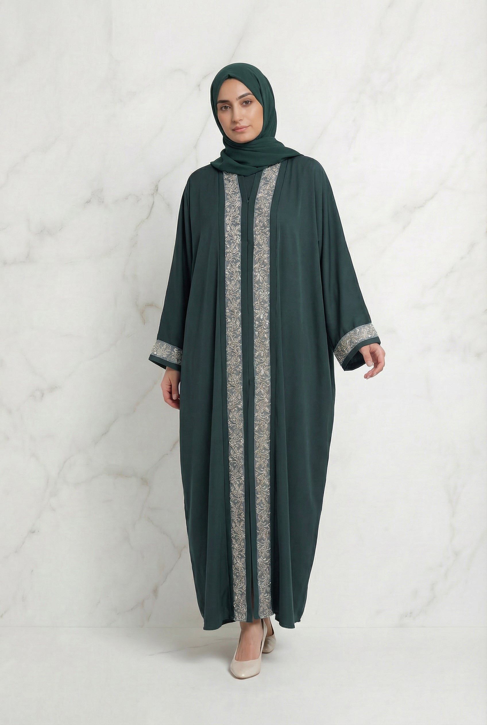Emira Embroidered Abaya Green 652 Col 8