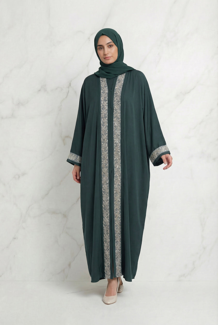 Emira Embroidered Abaya Green 652 Col 8