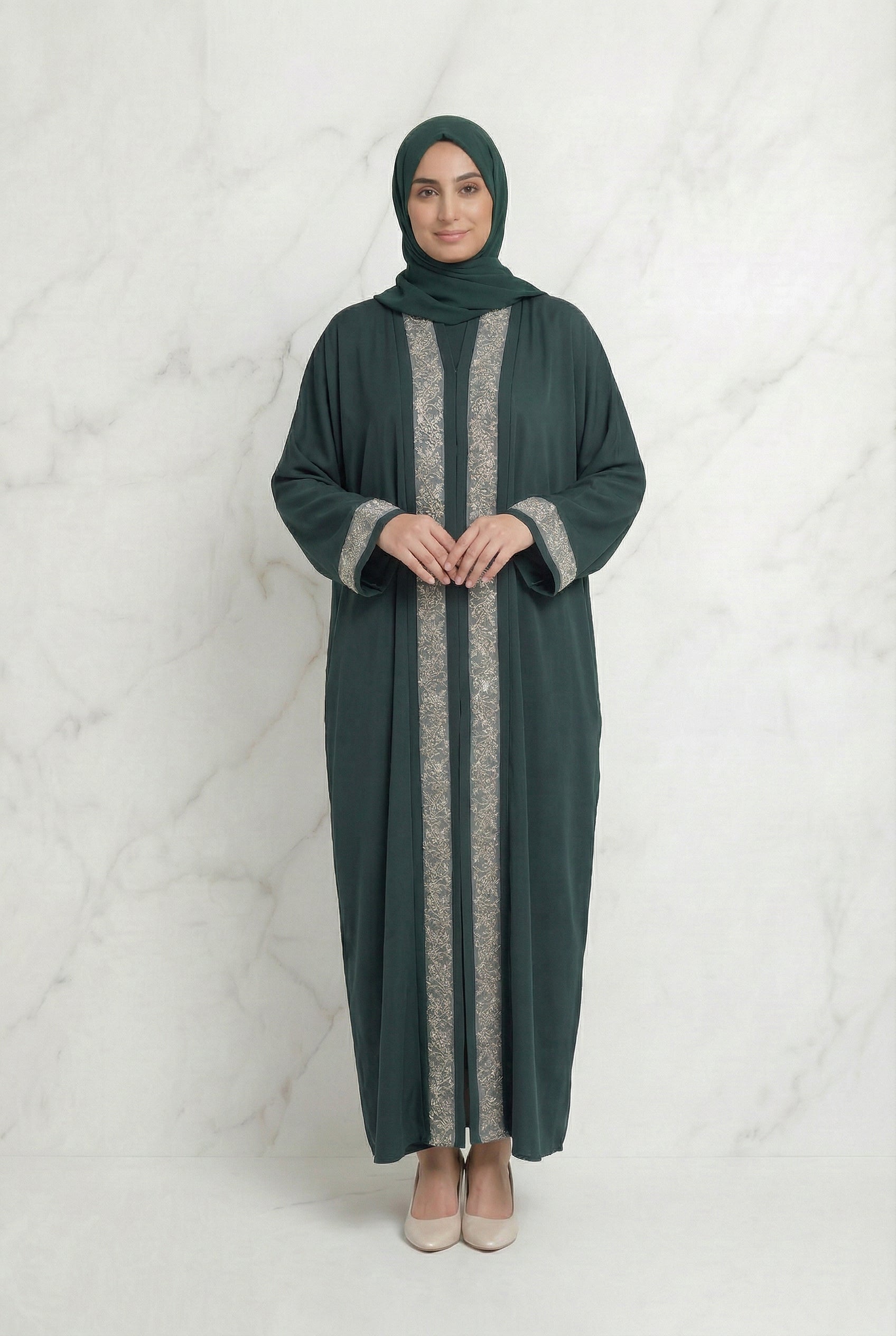 Emira Embroidered Abaya Green 652 Col 8