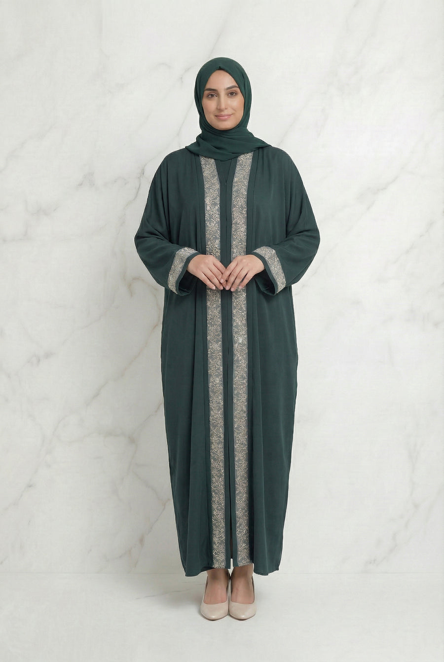 Emira Embroidered Abaya Green 652 Col 8