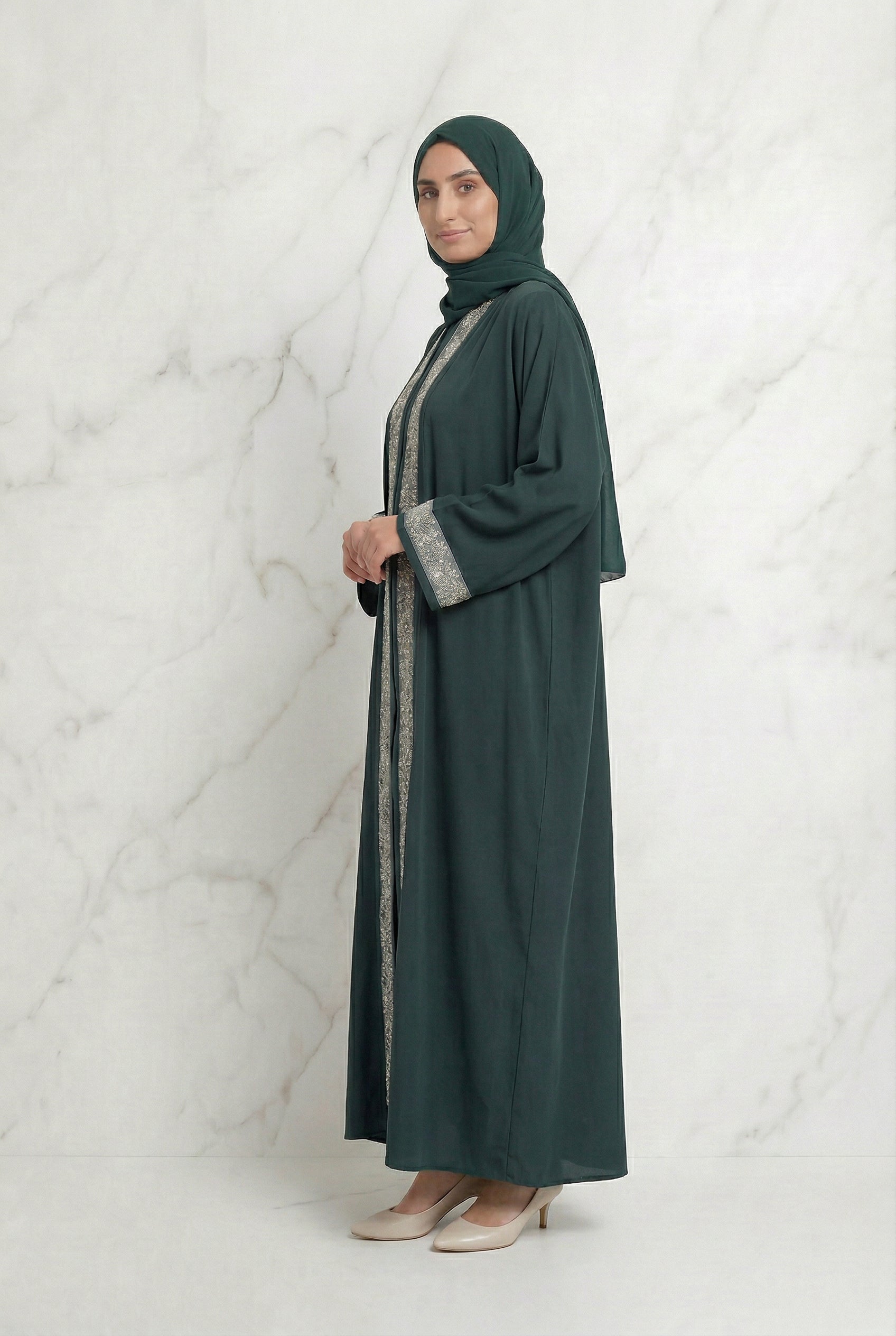 Emira Embroidered Abaya Green 652 Col 8