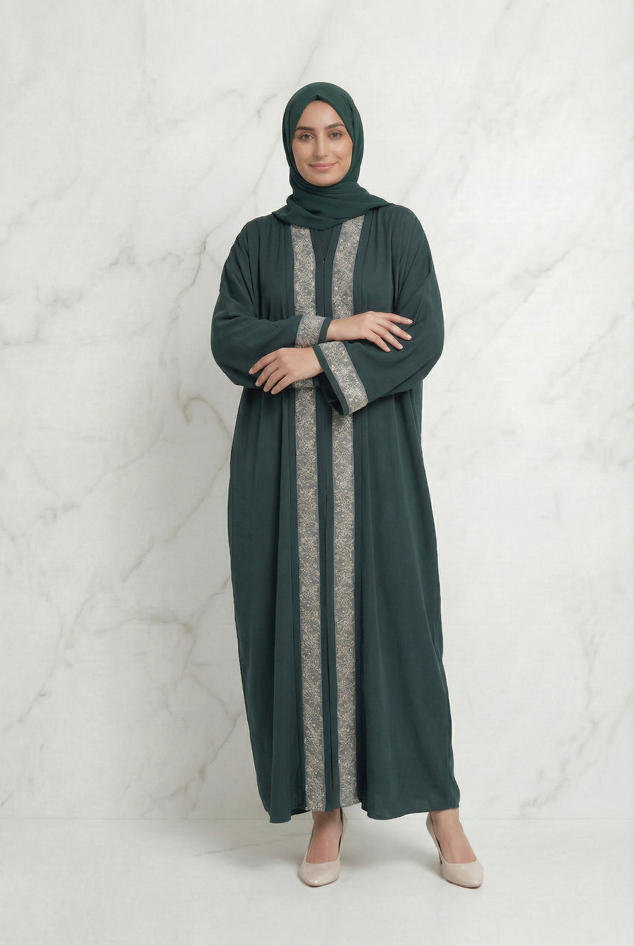 Emira Embroidered Abaya Green 652 Col 8