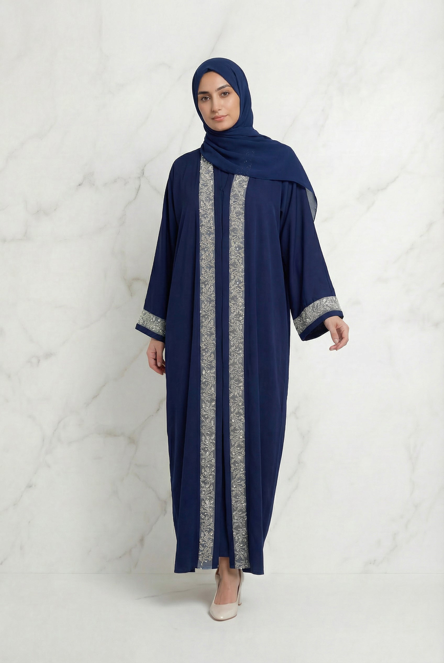 Emira Embroidered Abaya Navy Blue 652 Col 9