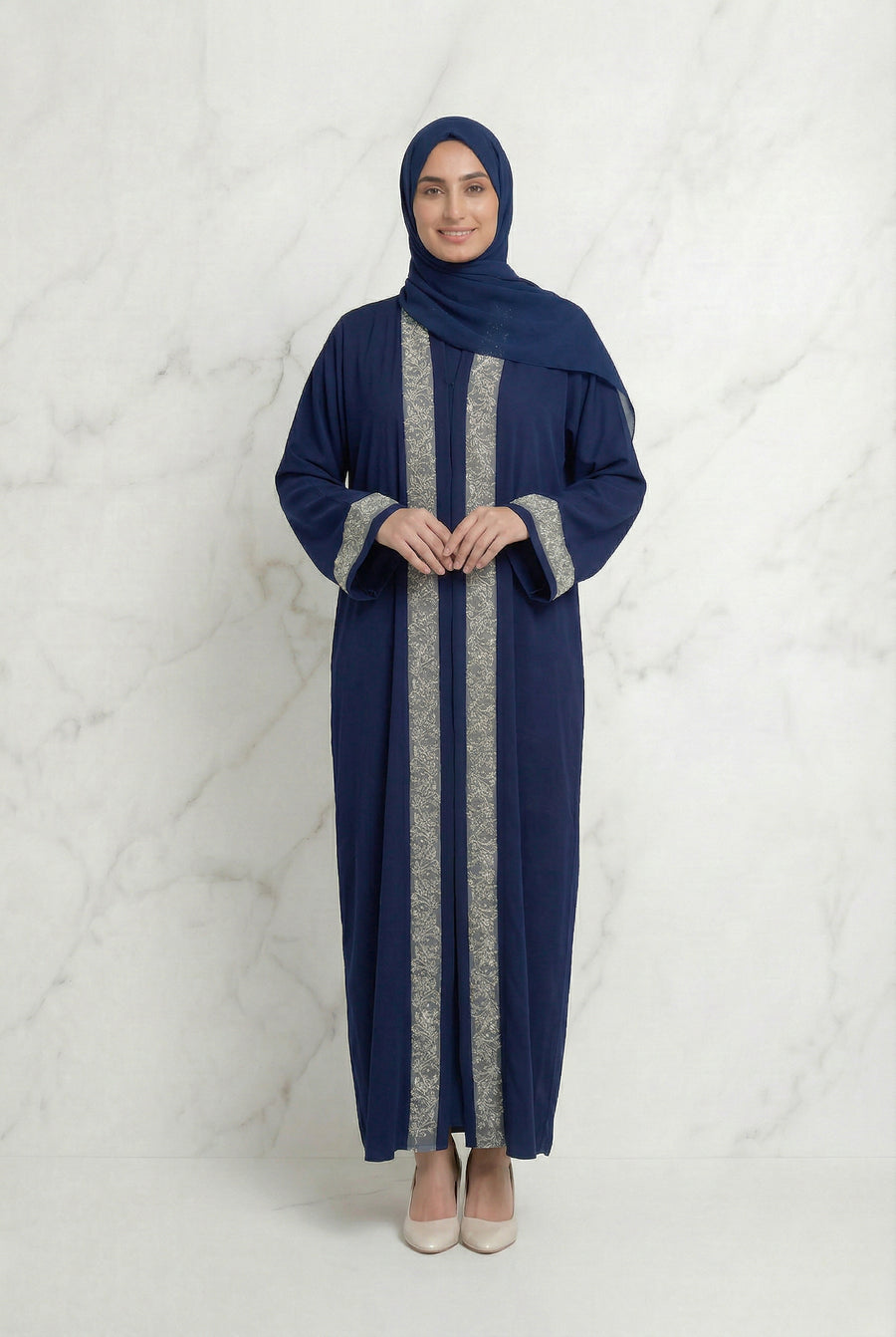 Emira Embroidered Abaya Navy Blue 652 Col 9