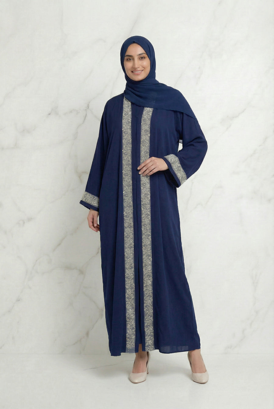 Emira Embroidered Abaya Navy Blue 652 Col 9
