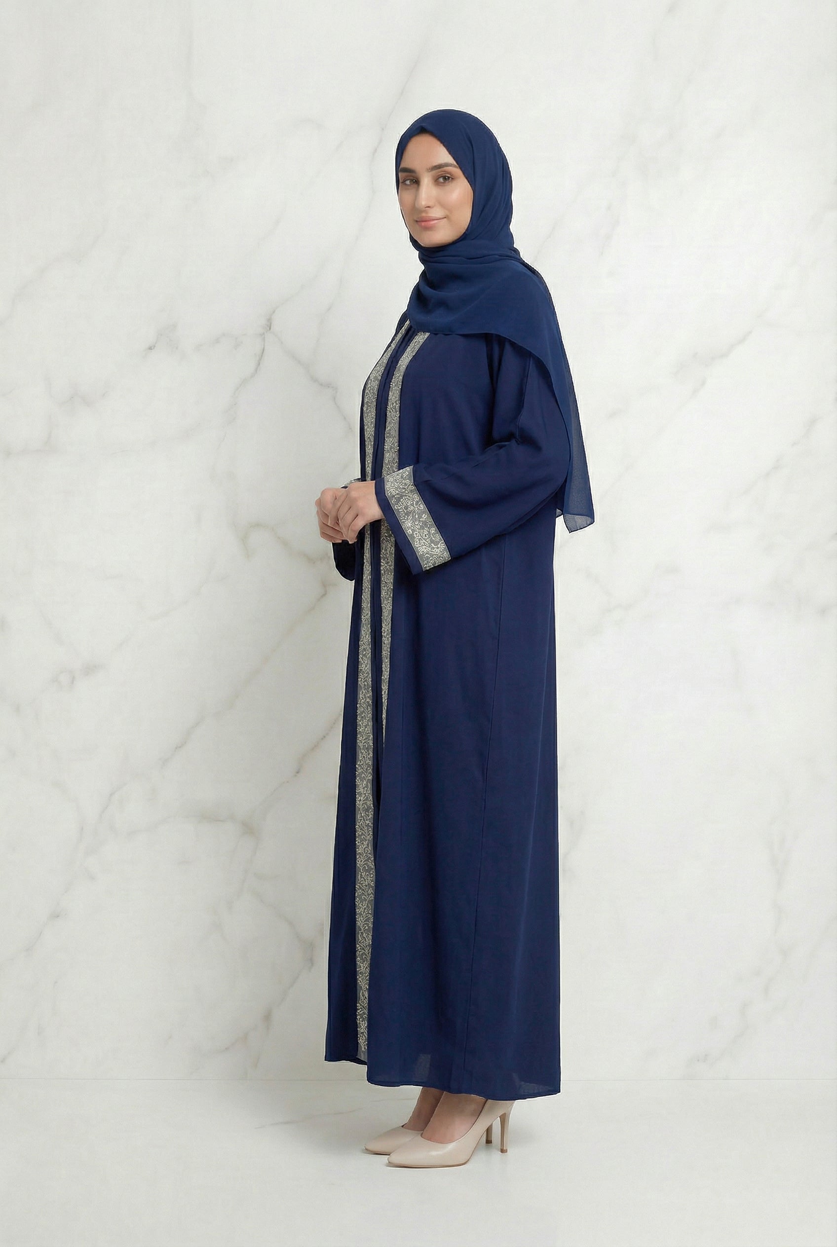 Emira Embroidered Abaya Navy Blue 652 Col 9