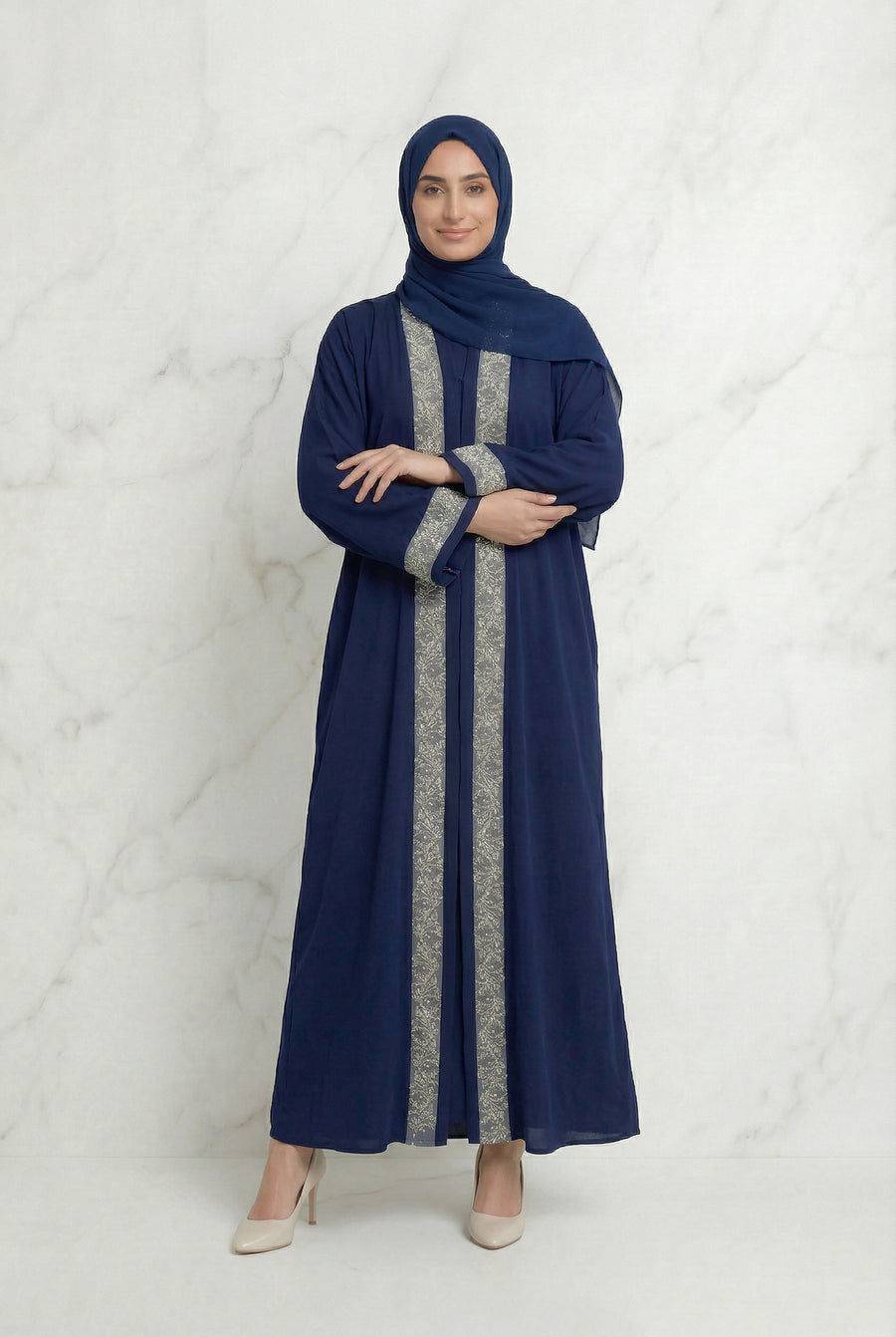 Emira Embroidered Abaya Navy Blue 652 Col 9