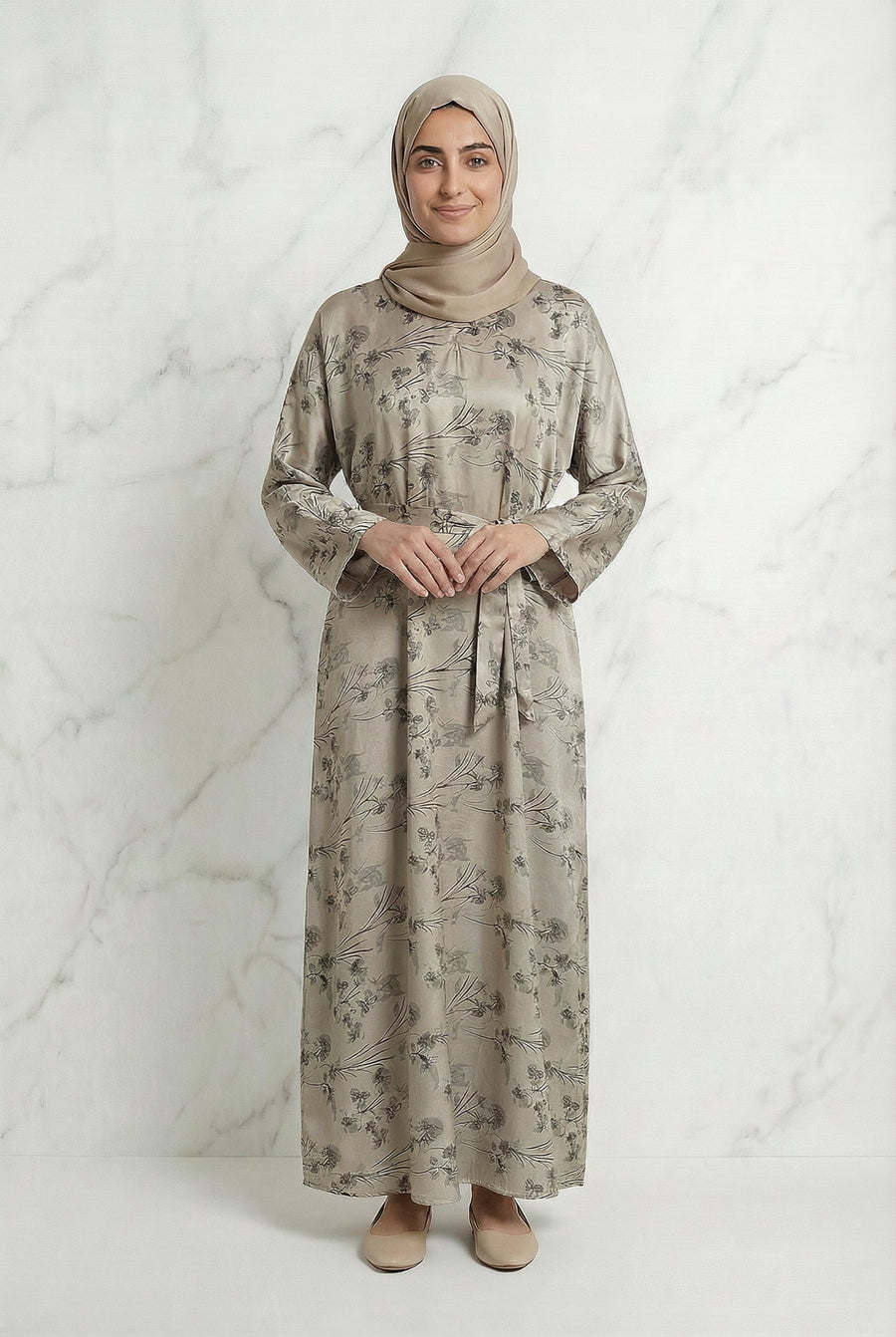 Floral Weave Abaya Beige 653 Col 1