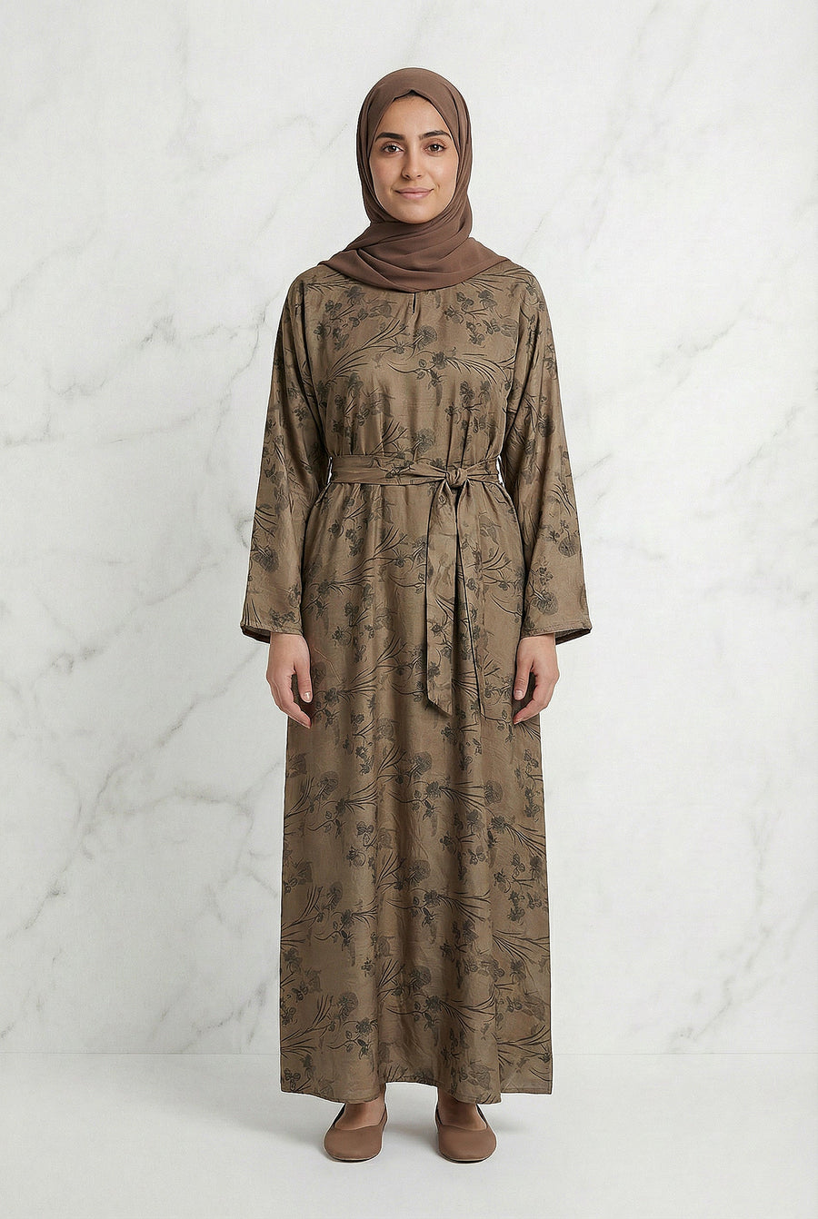 Floral Weave Abaya Brown 653 Col 2