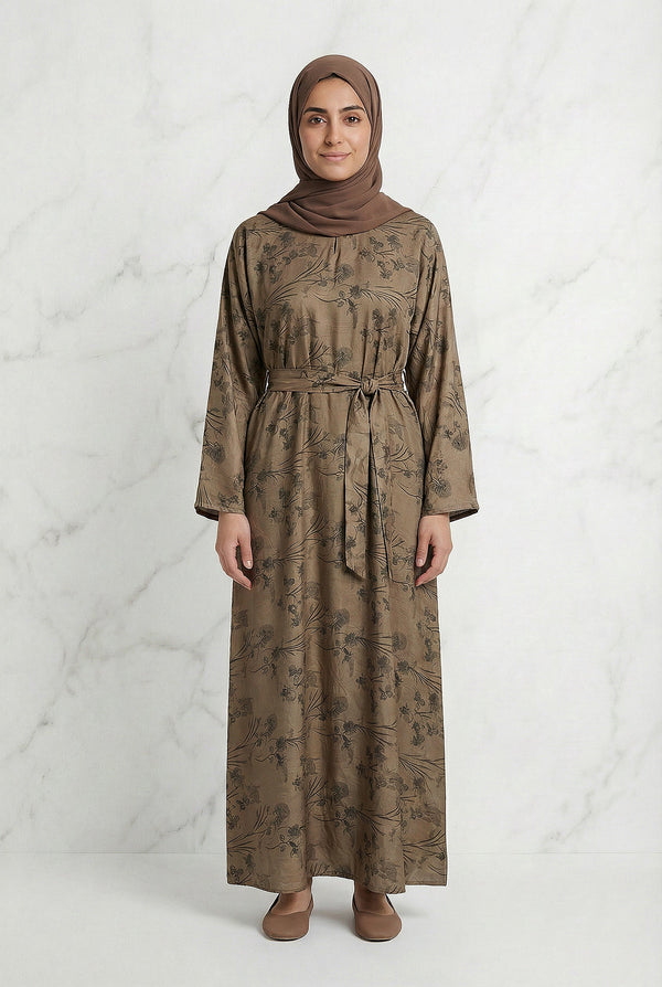 Floral Weave Abaya Brown 653 Col 2