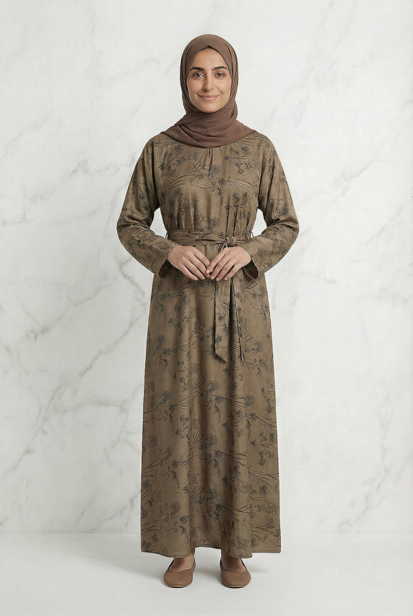 Floral Weave Abaya Brown 653 Col 2