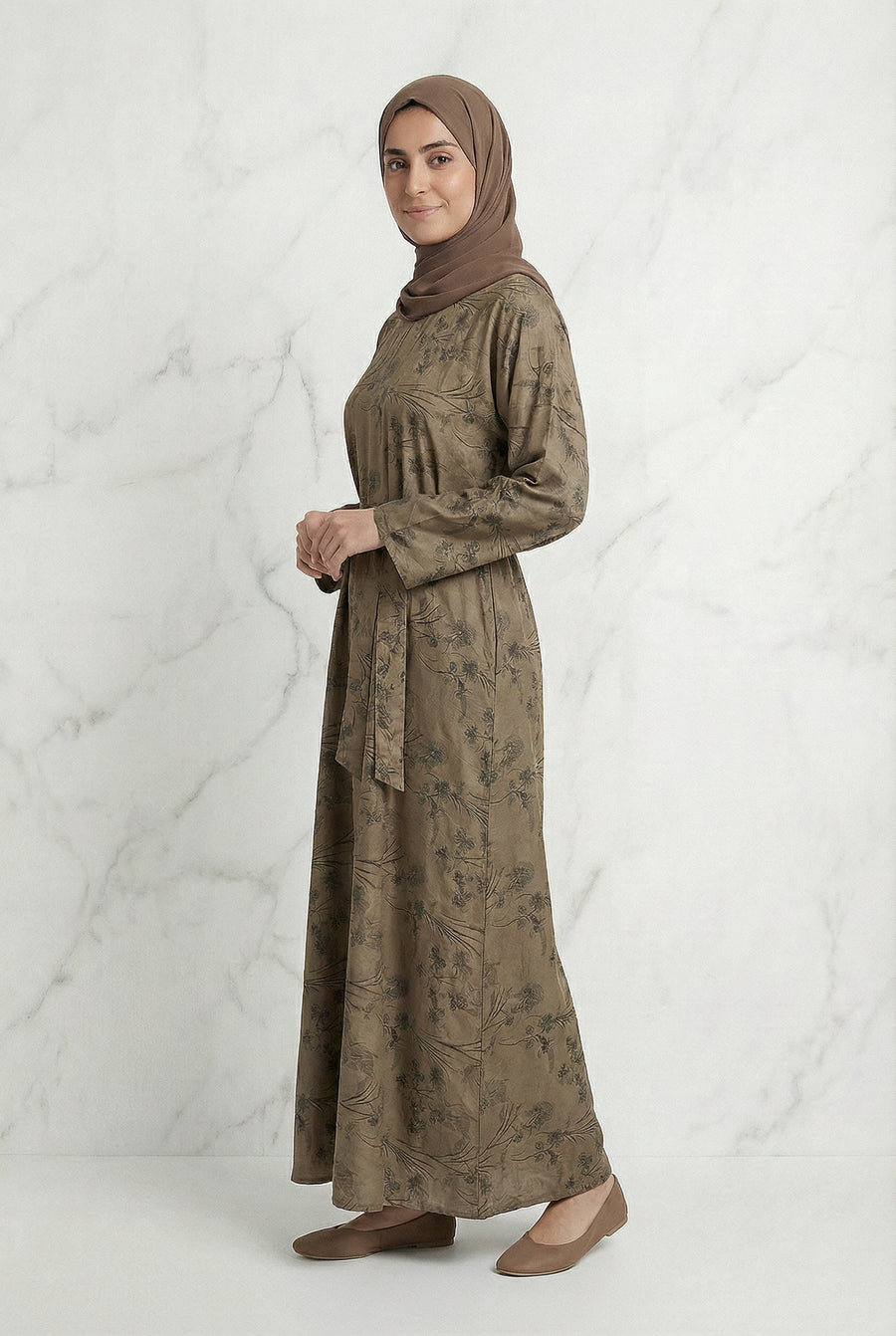 Floral Weave Abaya Brown 653 Col 2