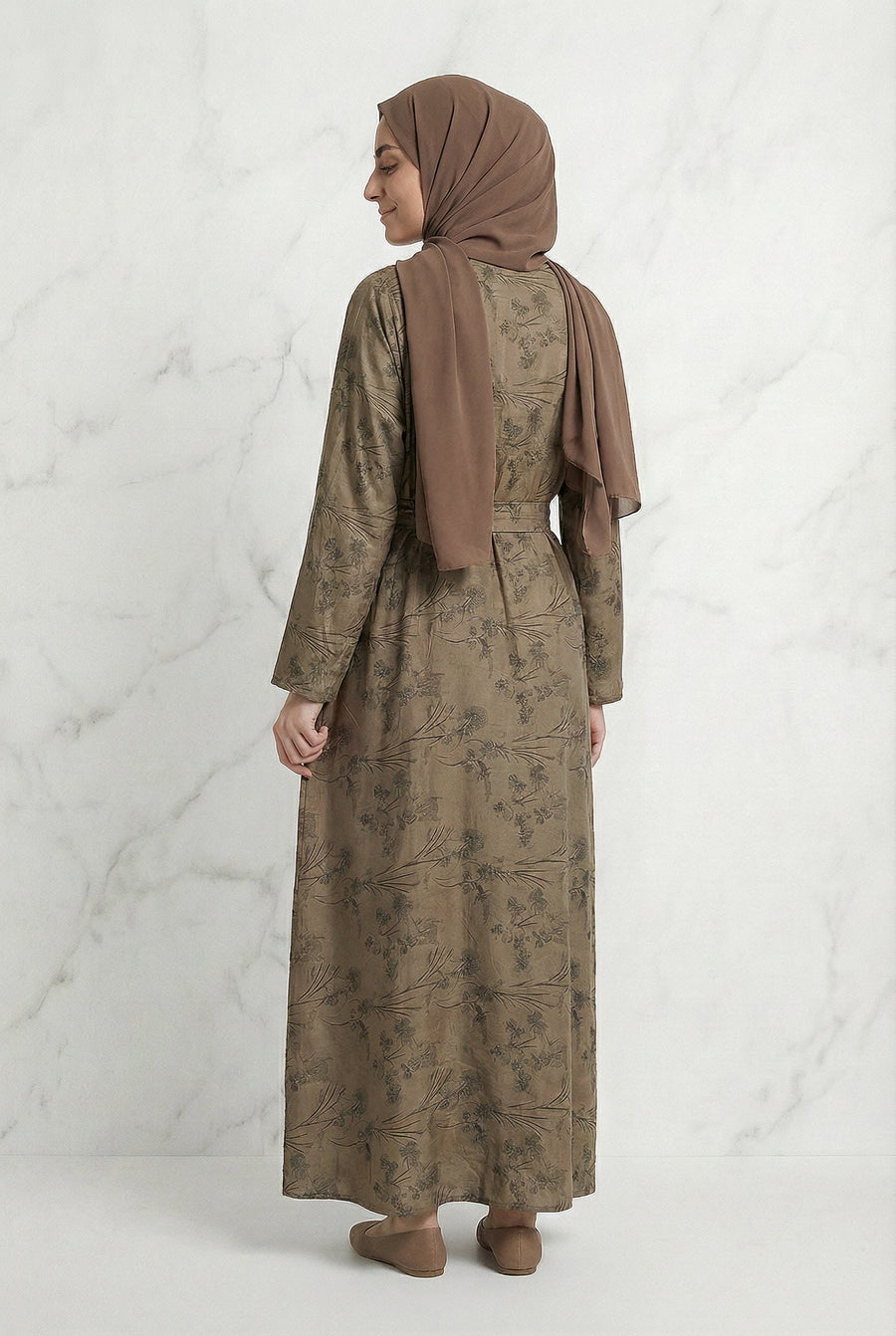 Floral Weave Abaya Brown 653 Col 2
