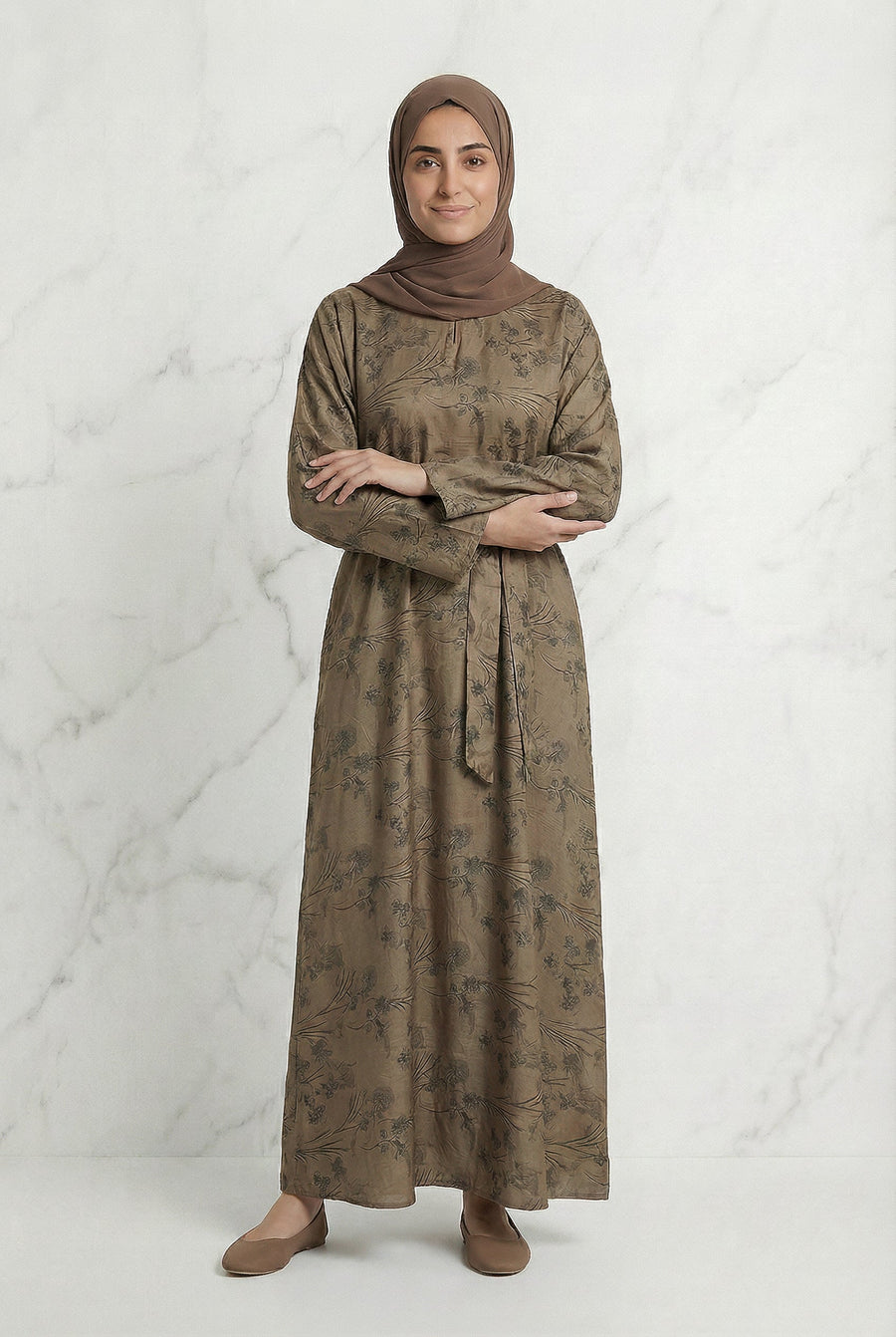 Floral Weave Abaya Brown 653 Col 2