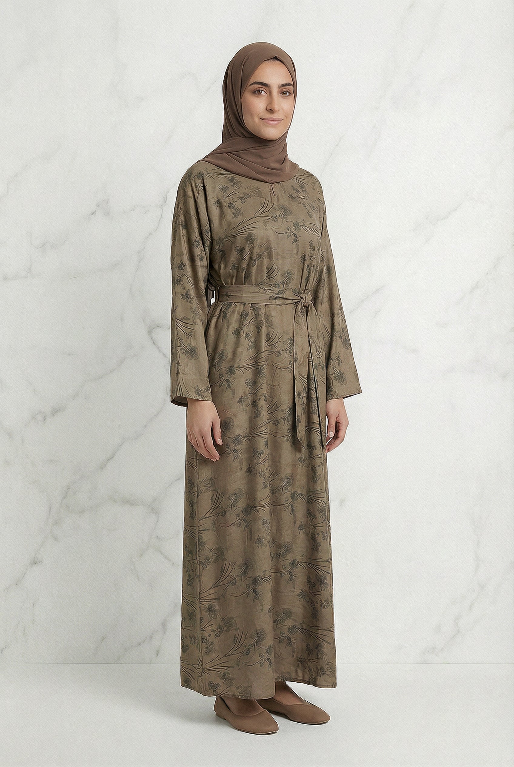 Floral Weave Abaya Brown 653 Col 2