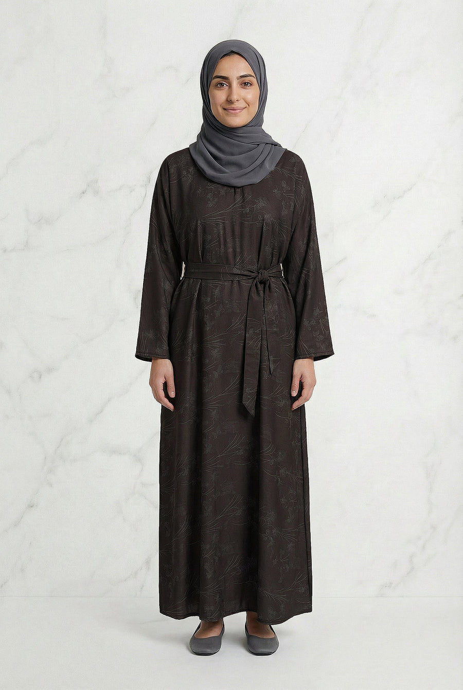 Floral Weave Abaya Dark Chocolate 653 Col 3